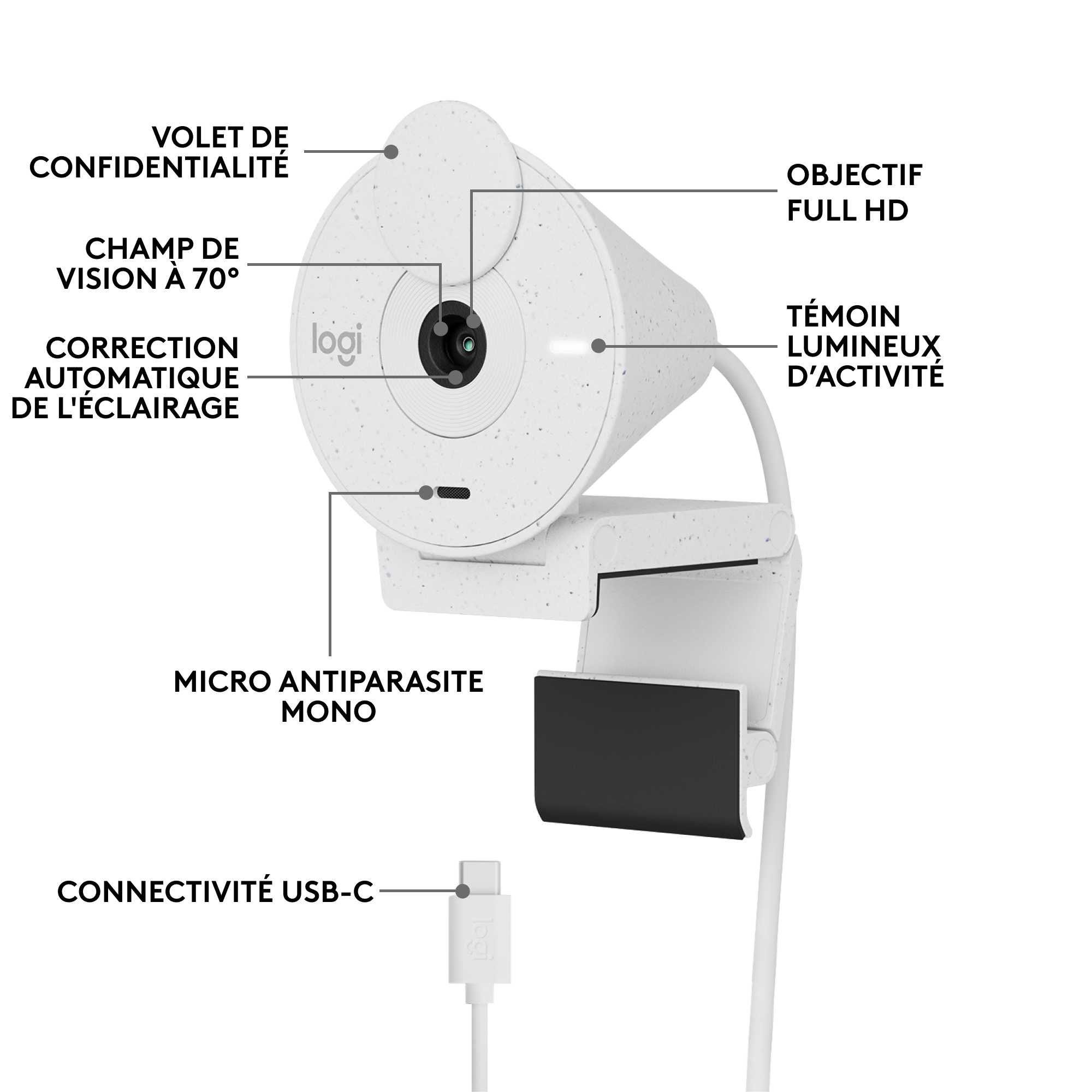 Voir la diapositive 3 : LOGITECH Webcam Brio 300 - Blanc