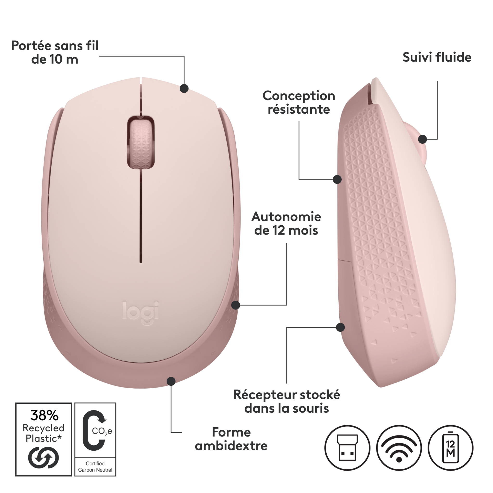 Voir la diapositive 2 : LOGITECH Souris M171 - Rose