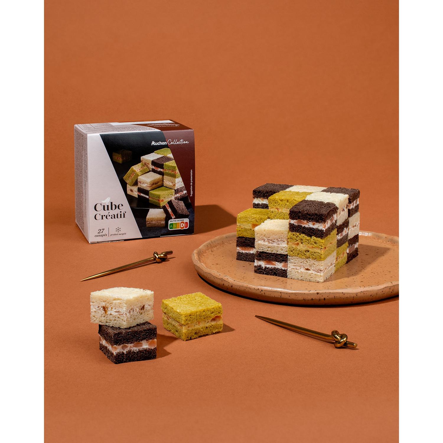 Voir la diapositive 2 : AUCHAN COLLECTION Pain surprise cube créatif 27 canapés 255g