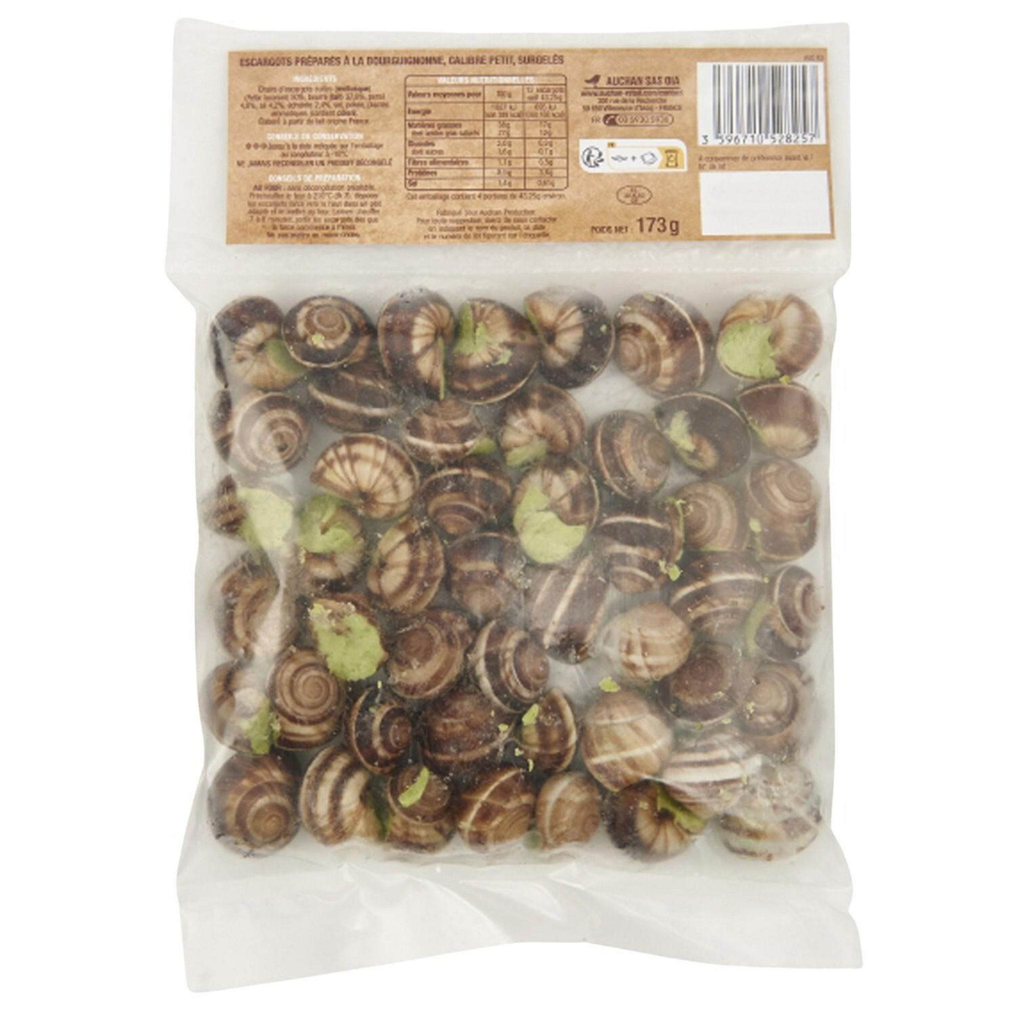 Voir la diapositive 3 : AUCHAN Escargots préparés à la Bourguignonne 48 pièces 172g