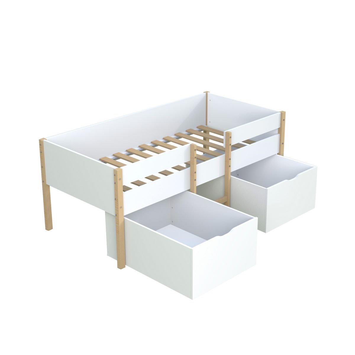 Lit enfant mi hauteur 90X190cm avec échelle et 2 tiroirs + sommier OLLIE