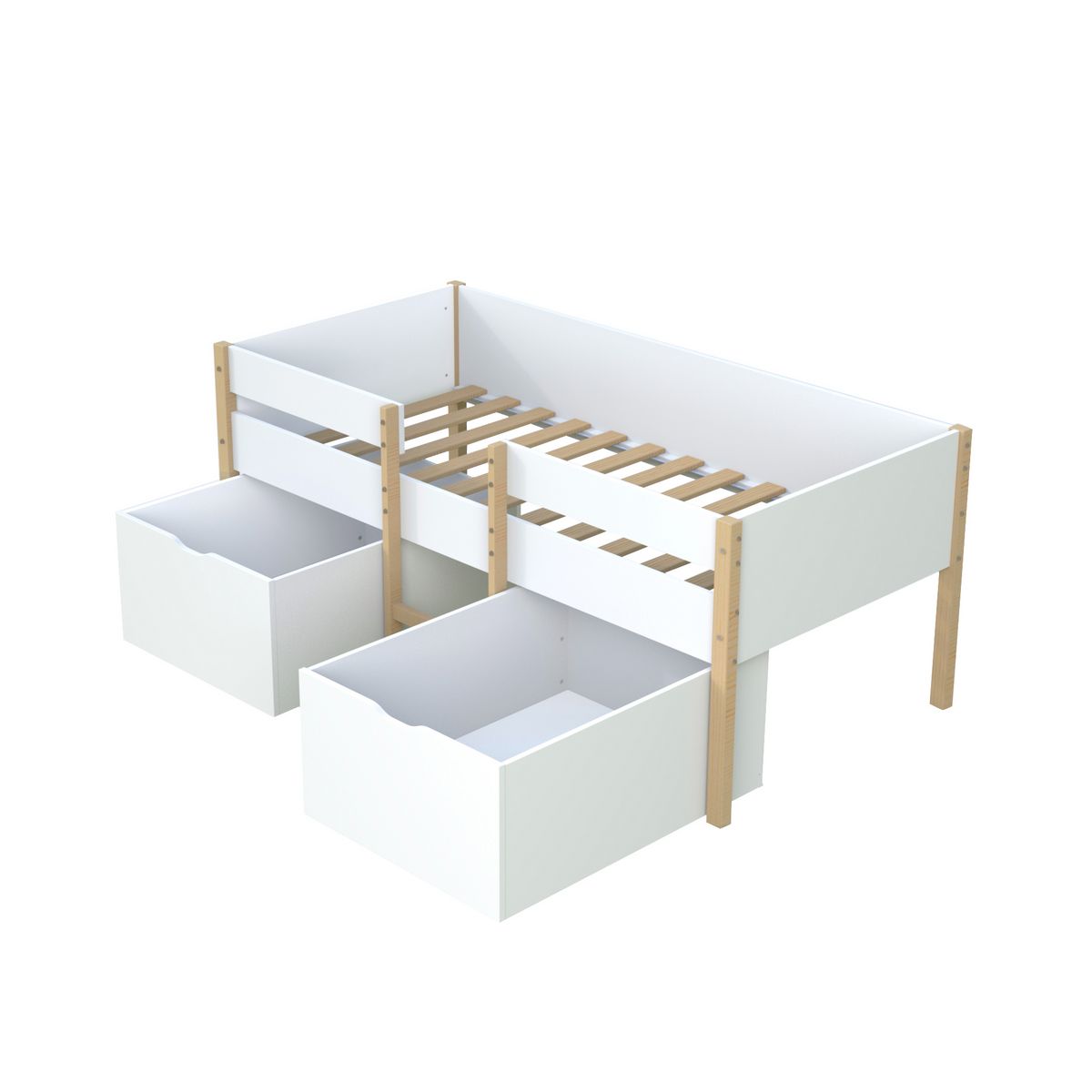 Lit enfant mi hauteur 90X190cm avec échelle et 2 tiroirs + sommier OLLIE