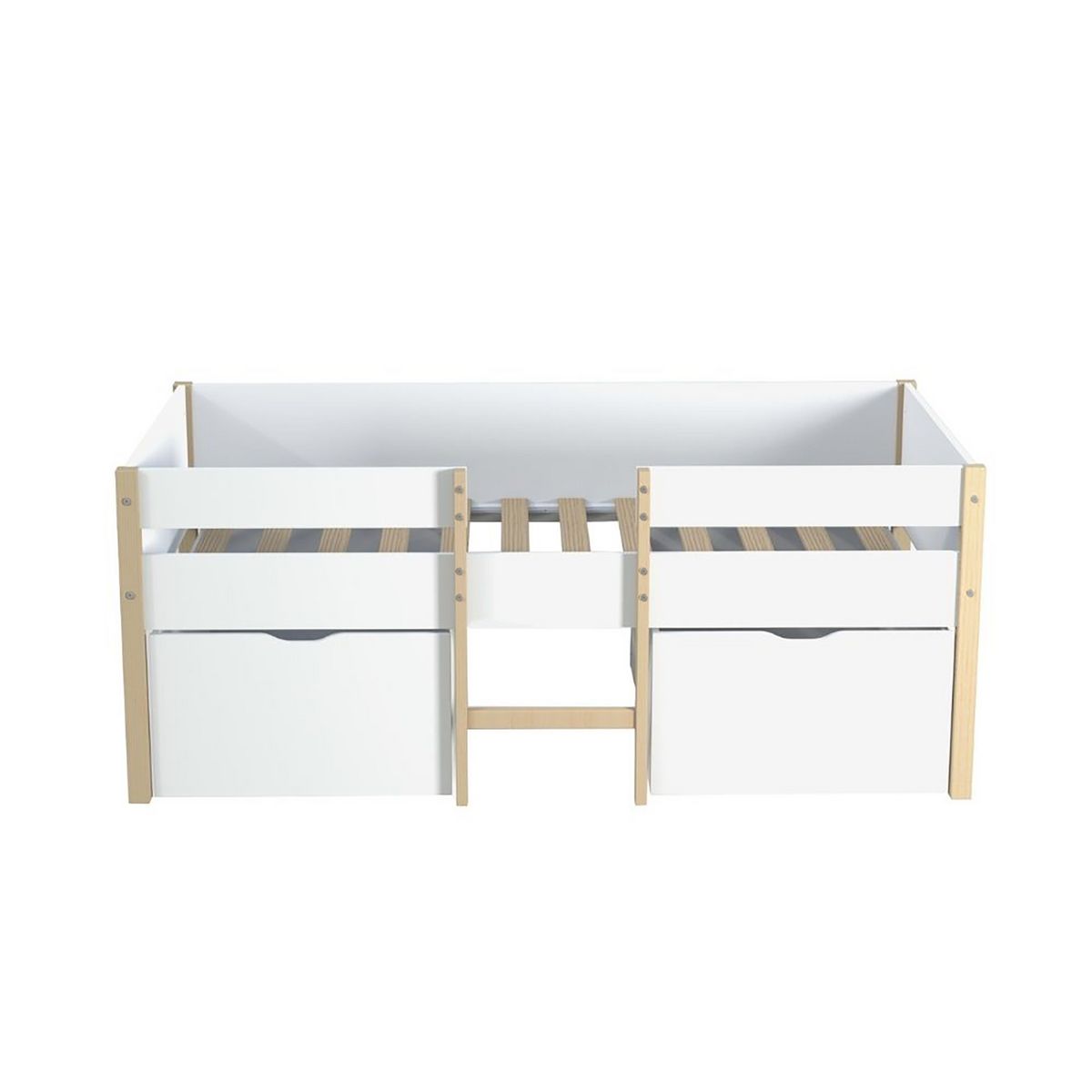 Lit enfant mi hauteur 90X190cm avec échelle et 2 tiroirs + sommier OLLIE