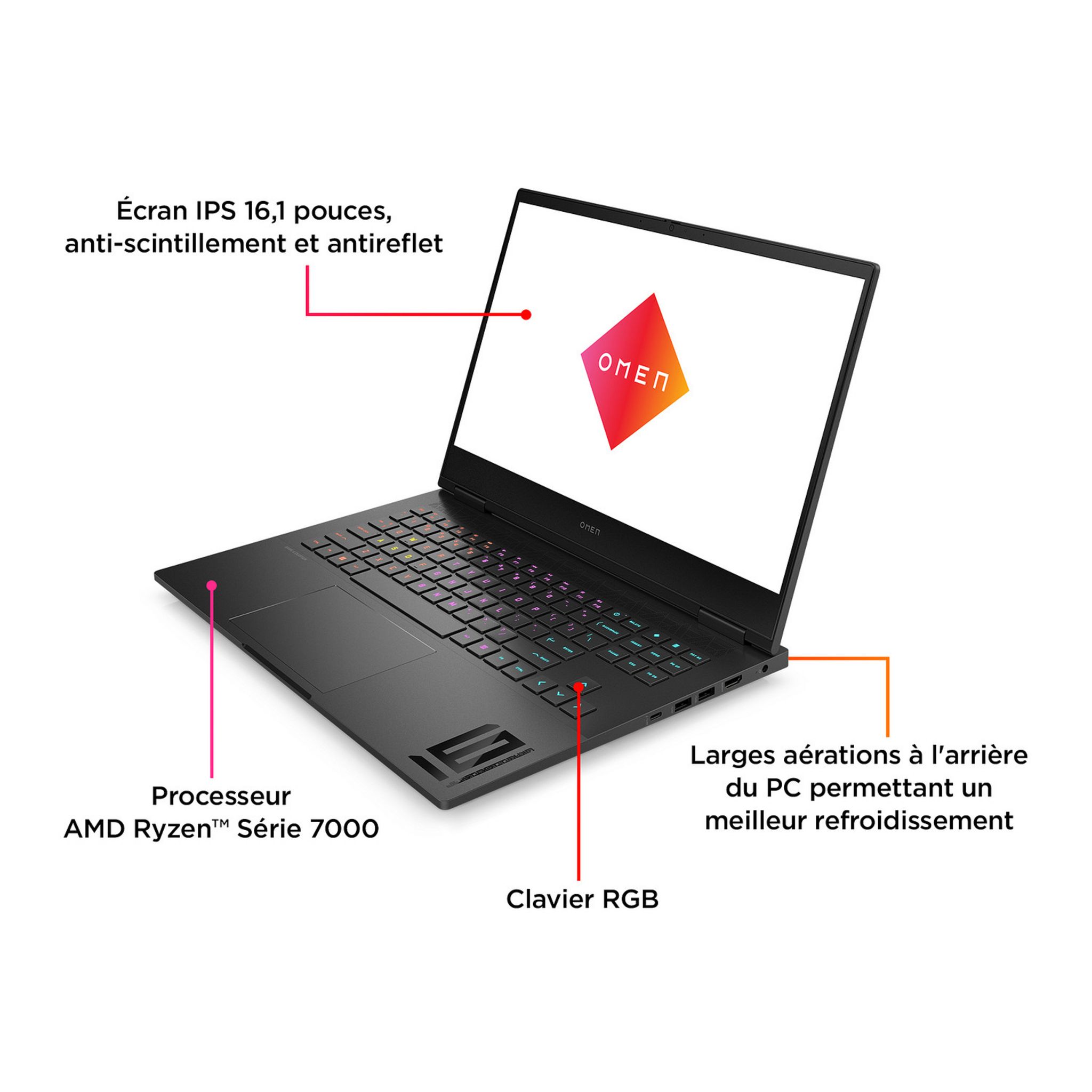Voir la diapositive 5 : HP Ordinateur portable OMEN 16-XD0028NF - Noir