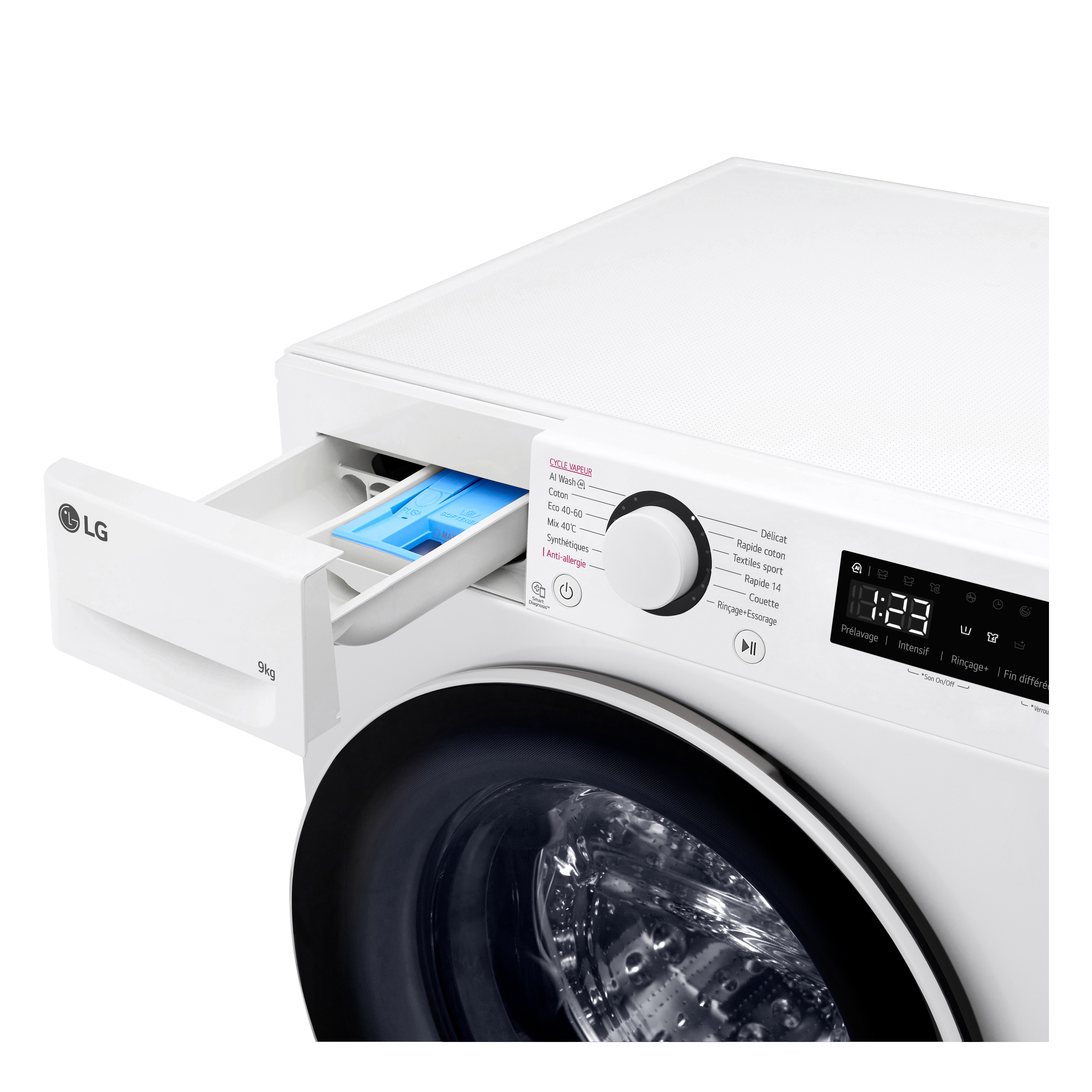 Voir la diapositive 7 : LG Lave linge hublot à induction F94R50WHS, 9 kg, 1400 T/min, A