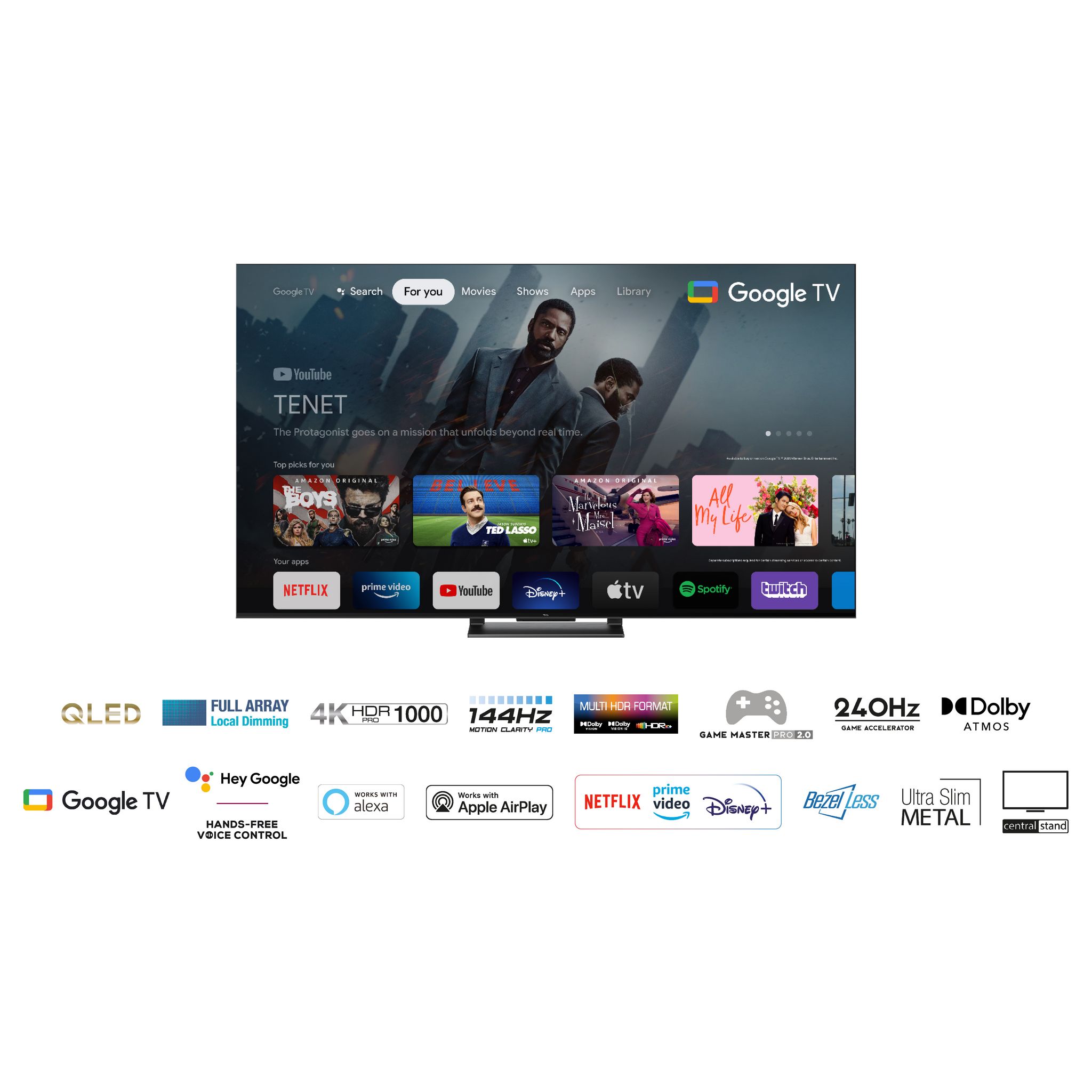 Voir la diapositive 2 : TCL 75C845 2023 TV QLED Mini LED 4K  189 cm Google TV