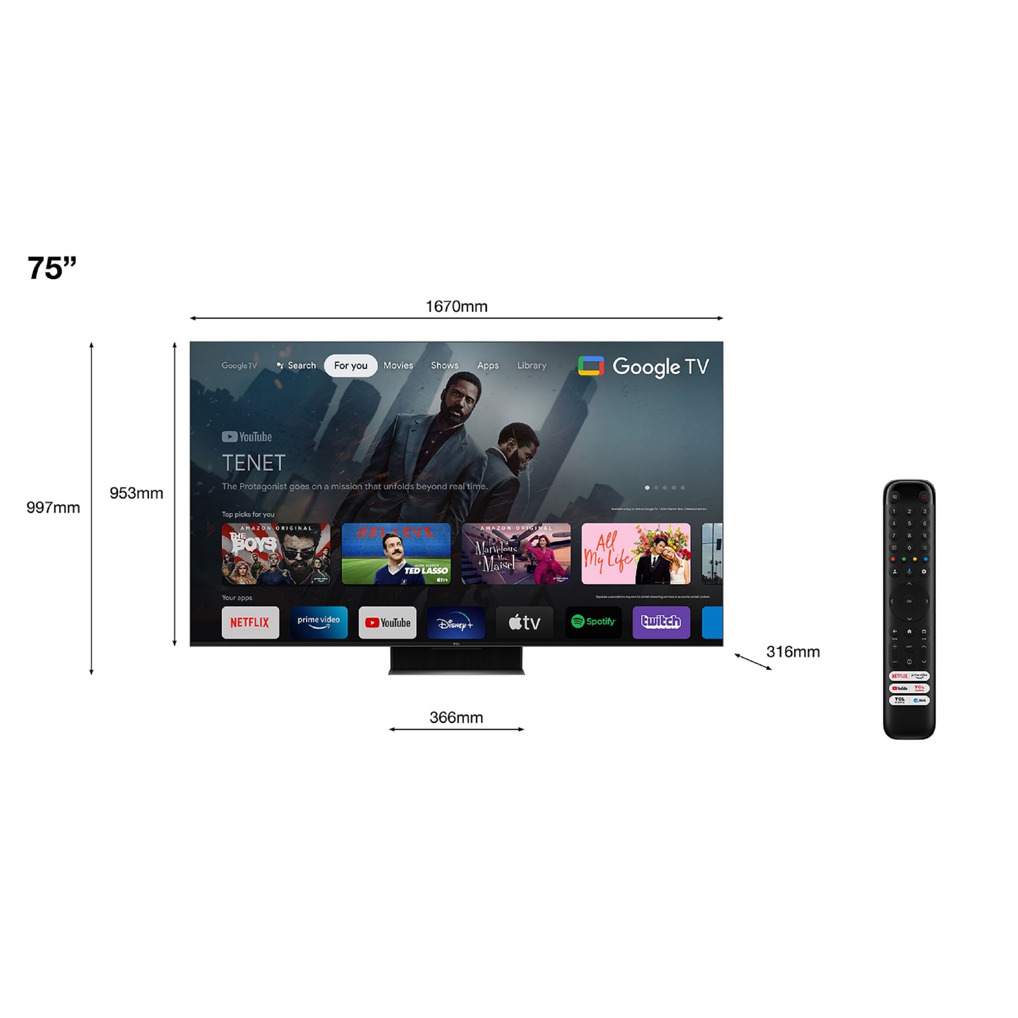 Voir la diapositive 14 : TCL 75C845 2023 TV QLED Mini LED 4K  189 cm Google TV