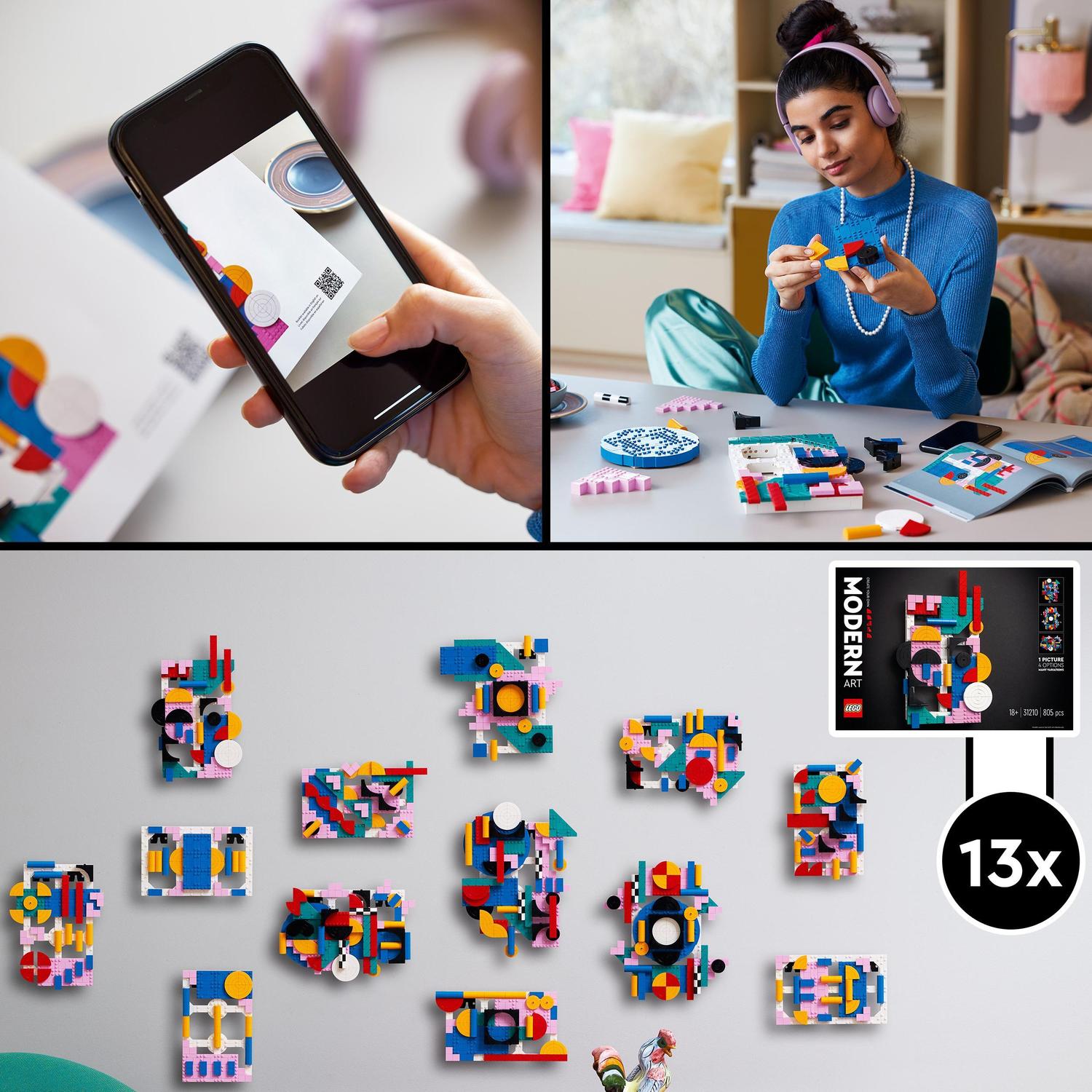 Voir la diapositive 4 : LEGO LEGO ART 31210 Art Moderne, Créer une Toile Murale Abstraite Colorée, Activité Manuelle pour Adultes