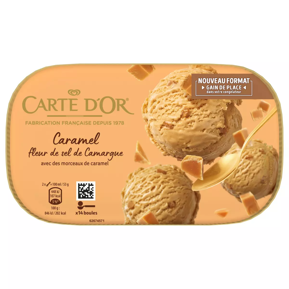 CARTE D'OR Crème glacée caramel fleur de sel de Camargue 373g