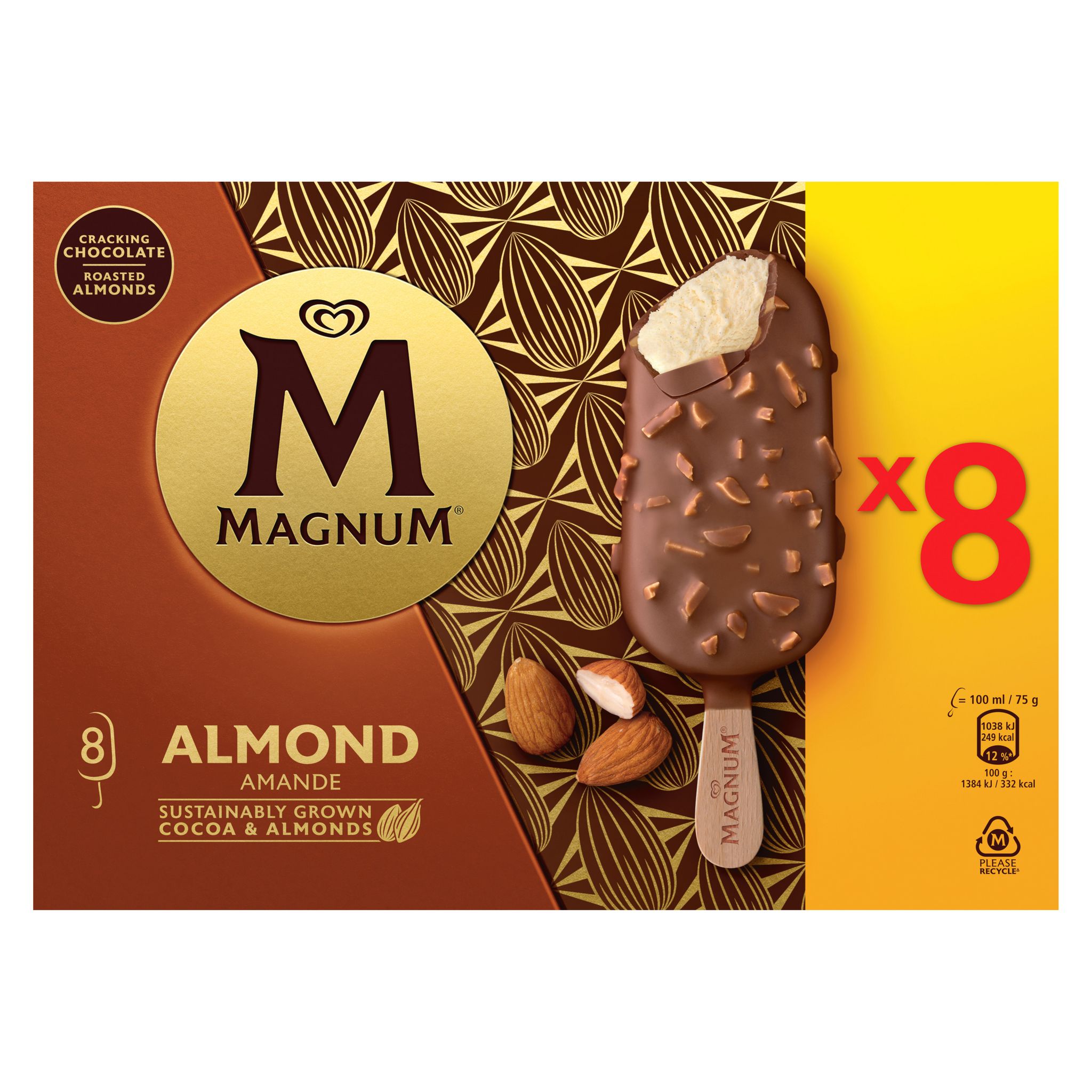 Voir la diapositive 2 : MAGNUM Bâtonnets glacés aux amandes 8 pièces 600g