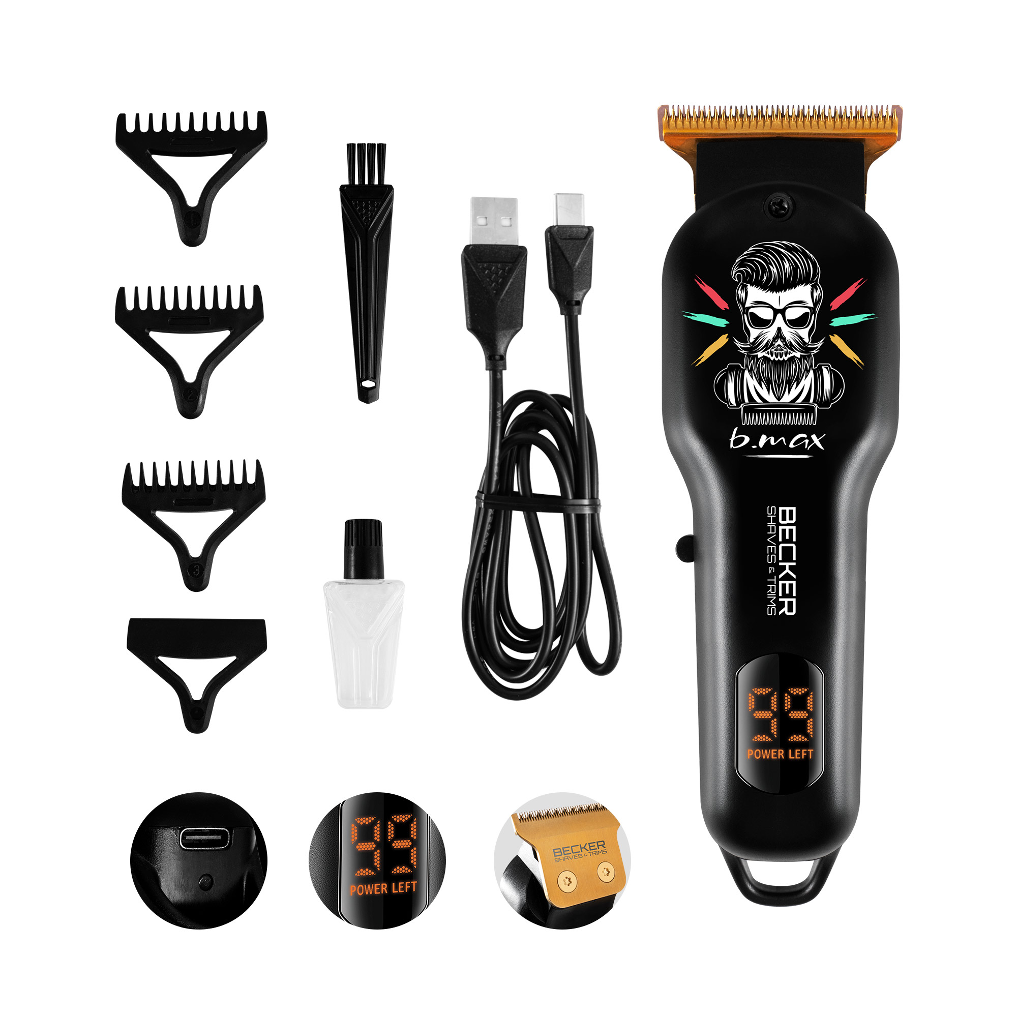 Voir la diapositive 2 : BECKER SHAVES & TRIMS Tondeuse barber B MAX - Noir