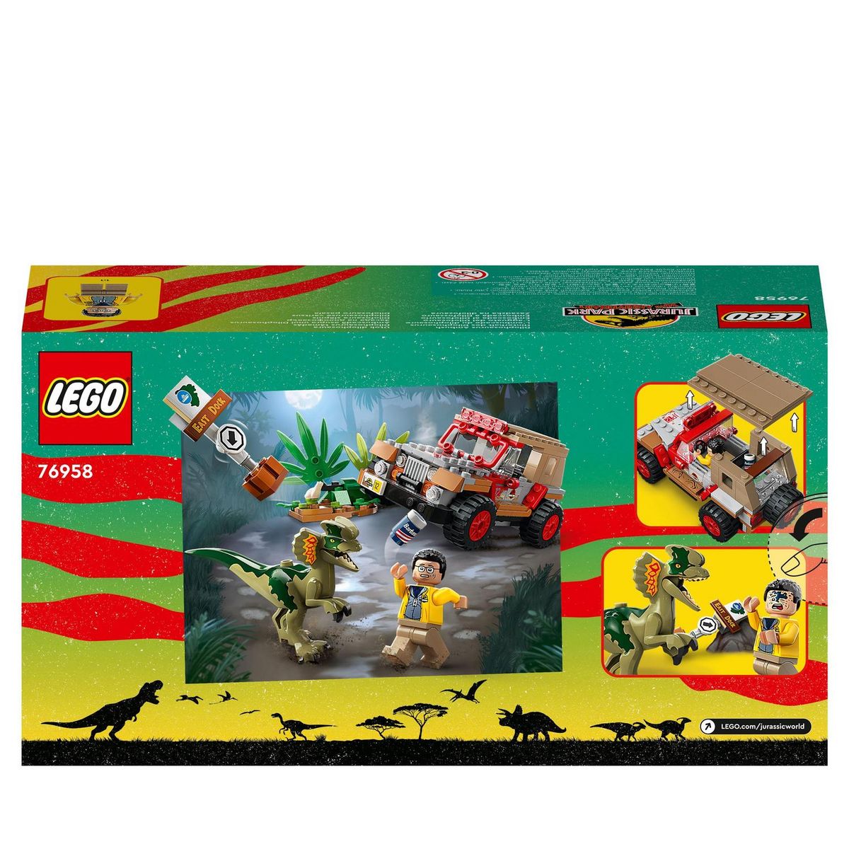 LEGO LEGO Jurassic Park 76958 L'Embuscade du Dilophosaure, Jouet de Dinosaure avec Voiture Jeep