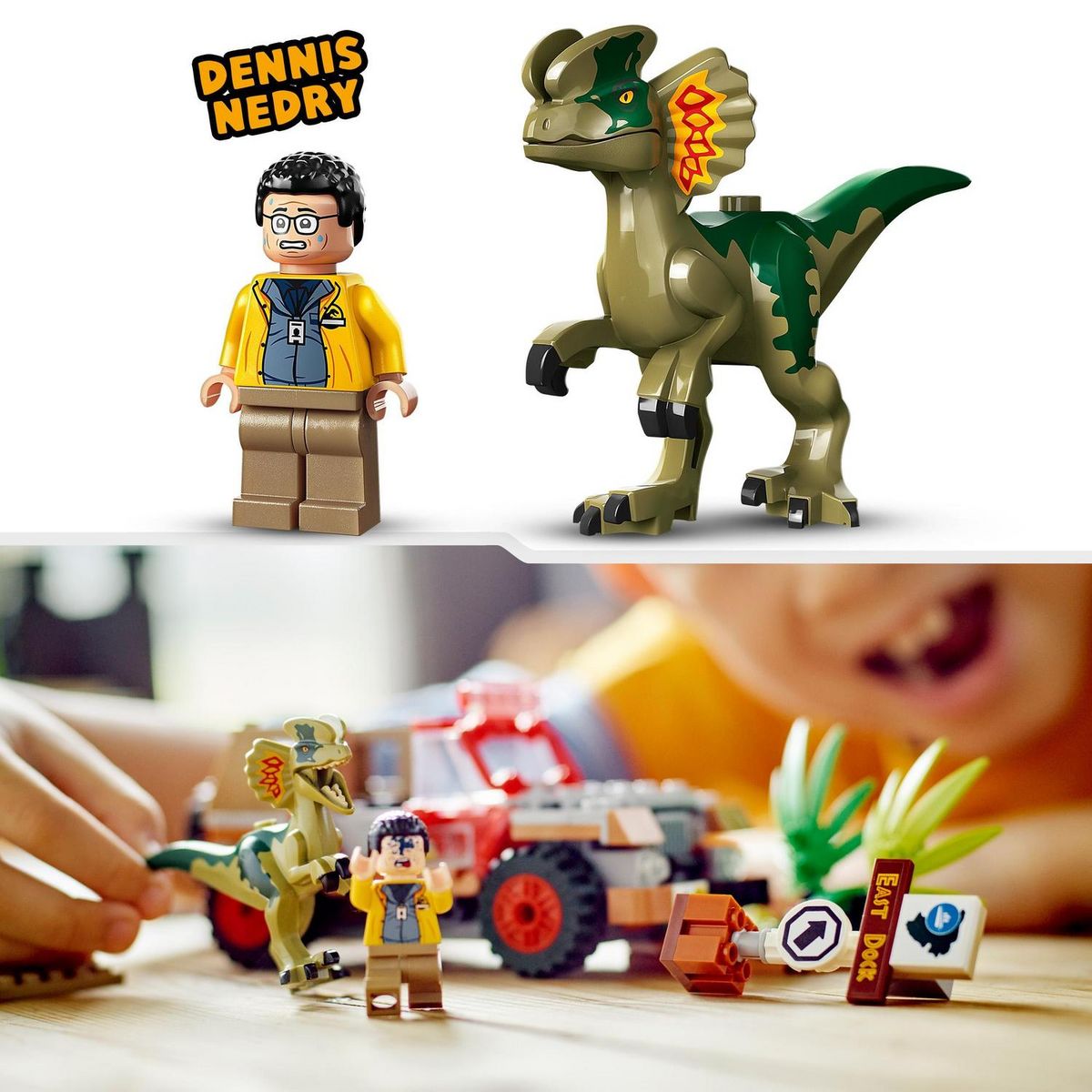 LEGO LEGO Jurassic Park 76958 L'Embuscade du Dilophosaure, Jouet de Dinosaure avec Voiture Jeep