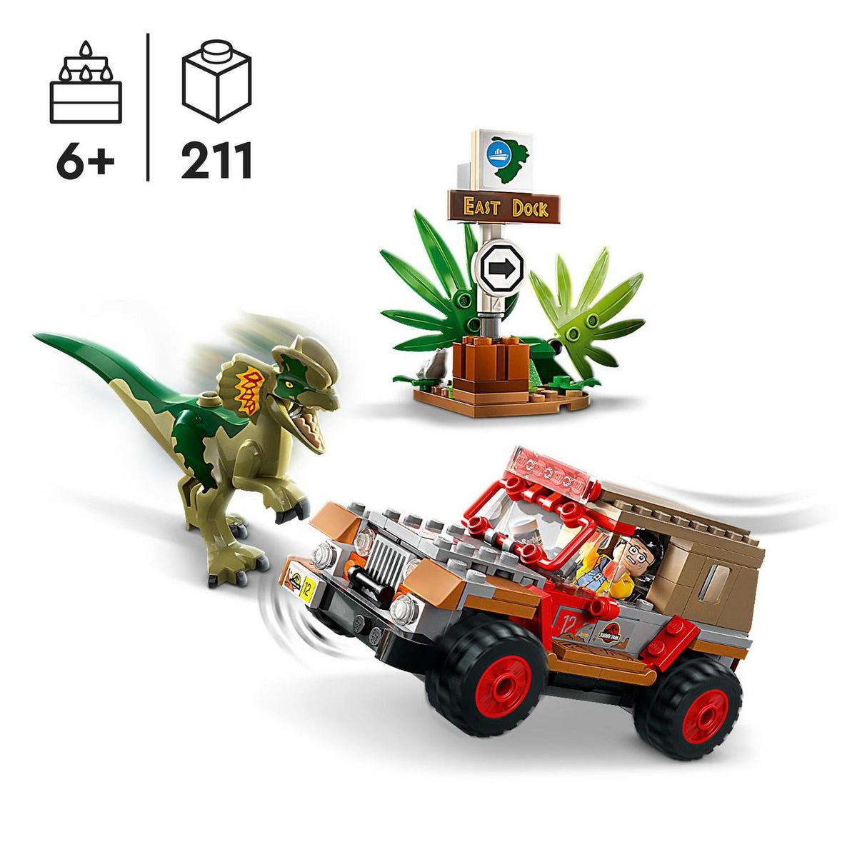 LEGO LEGO Jurassic Park 76958 L'Embuscade du Dilophosaure, Jouet de Dinosaure avec Voiture Jeep