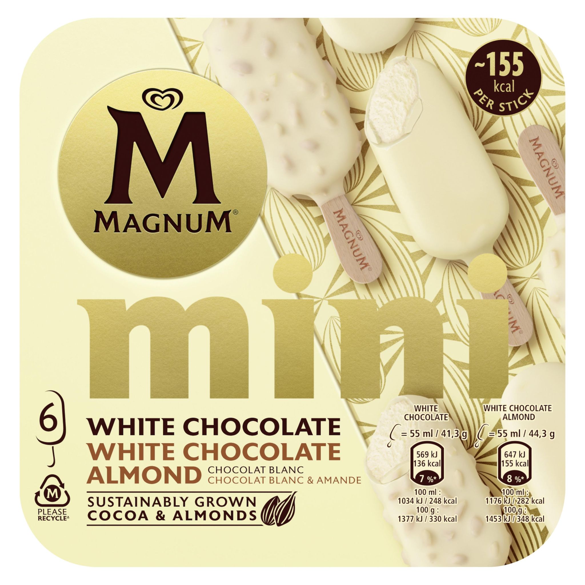 MAGNUM Mini bâtonnets chocolat blanc 6 pièces 267g