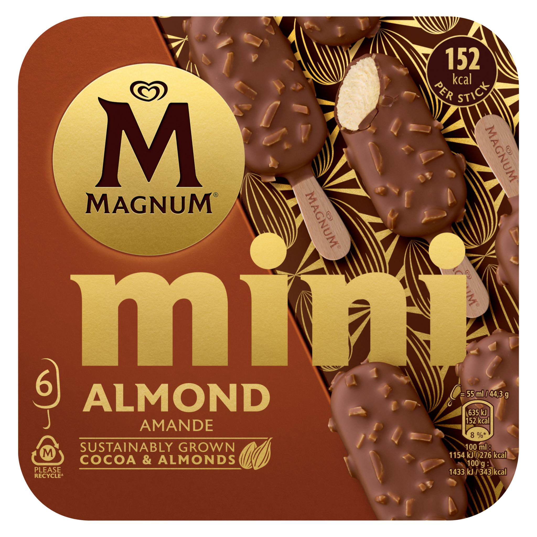 Voir la diapositive 2 : MAGNUM Mini bâtonnets glacés aux amandes 6 pièces 266g