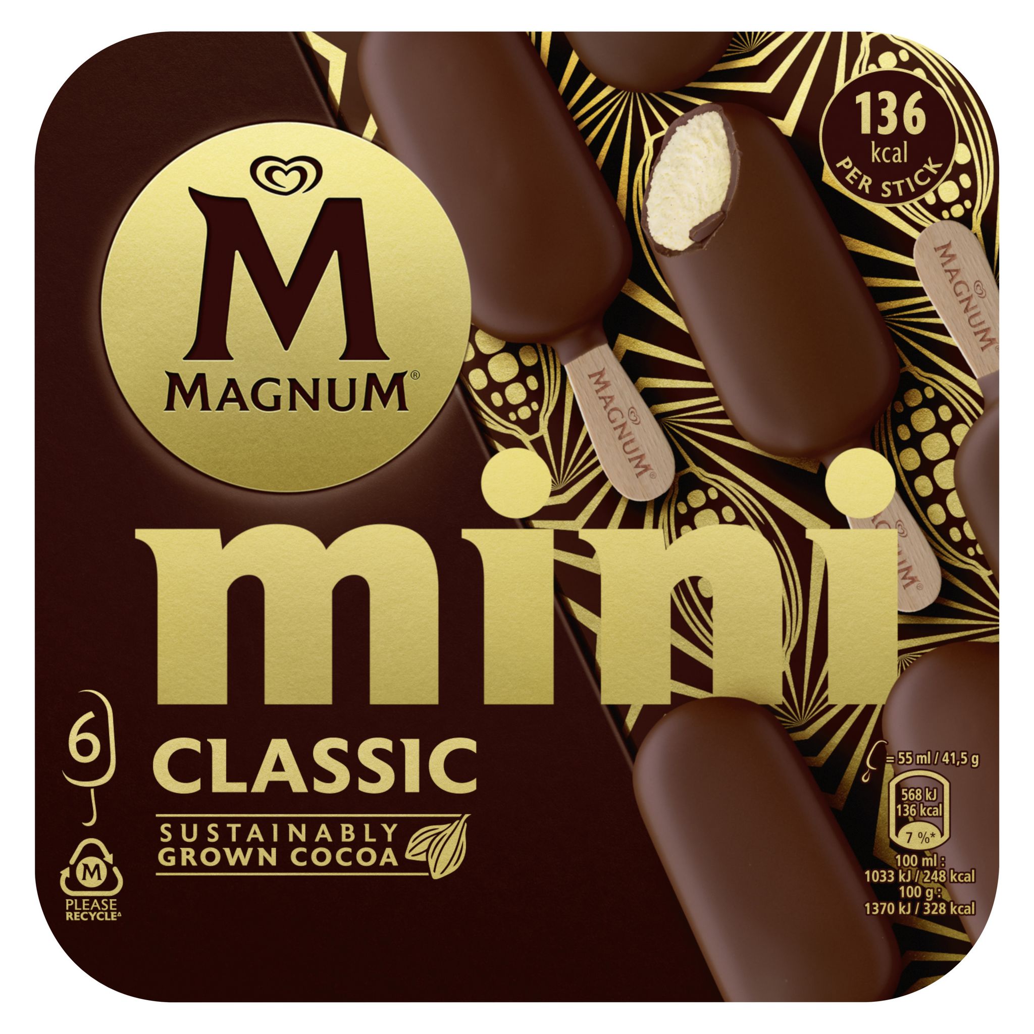 Voir la diapositive 2 : MAGNUM Mini bâtonnets glacés vanille chocolat 6 pièces 249g