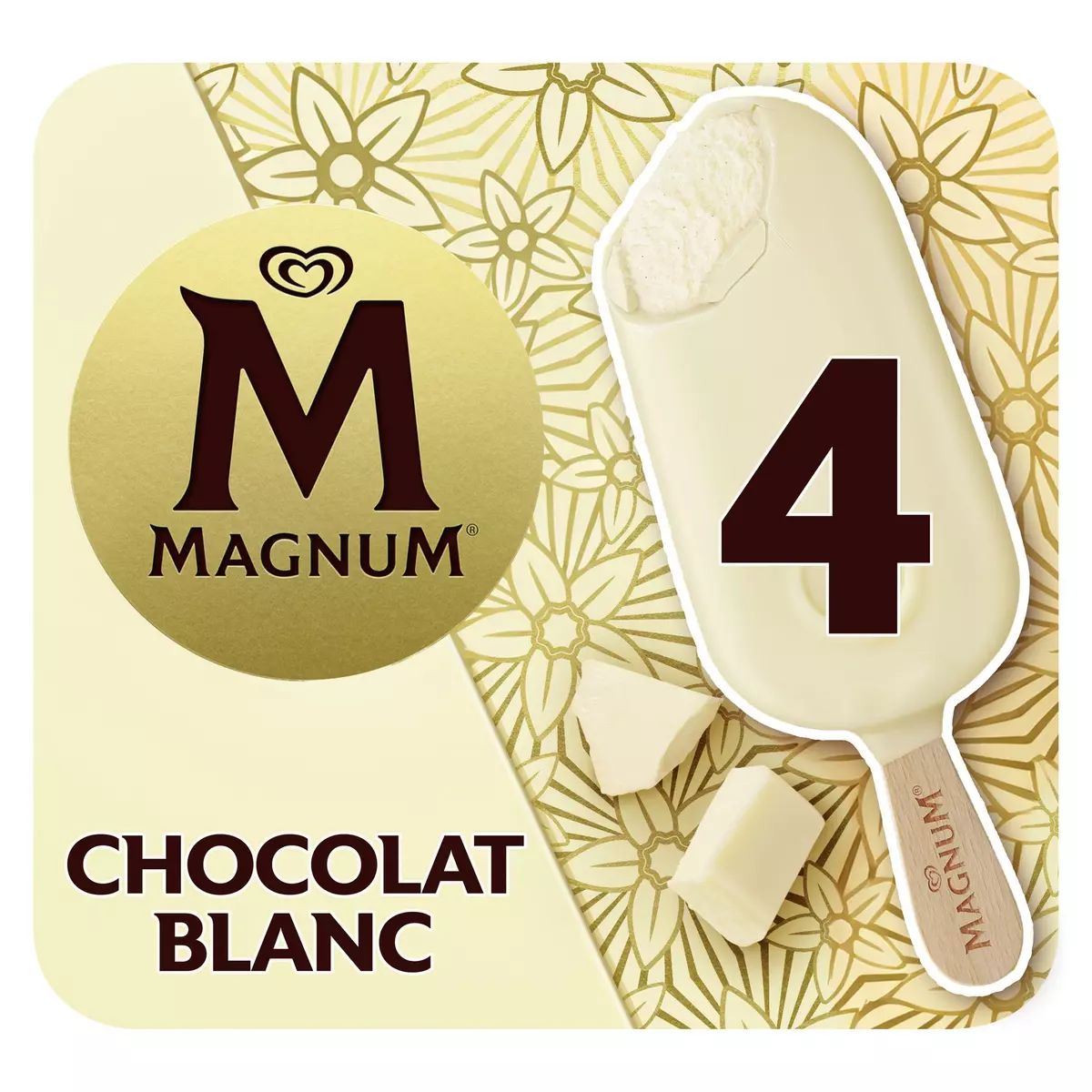 MAGNUM Bâtonnet glacé au chocolat blanc 4 pièces 294g