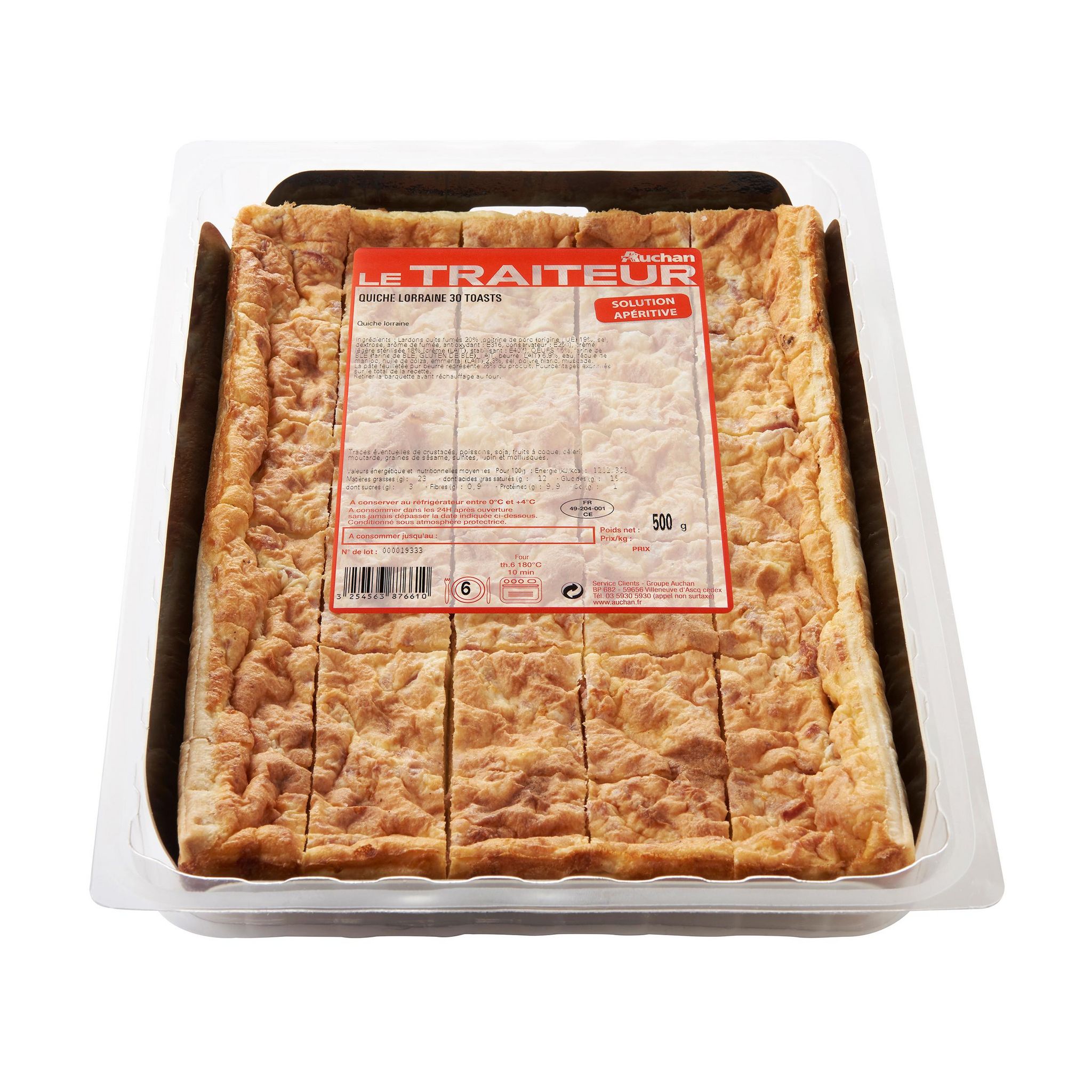 AUCHAN LE TRAITEUR Quiche lorraine 30 parts 500g