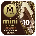 MAGNUM Assortiment de mini bâtonnets glacés classique amandes et chocolat blanc 10 pièces 443g