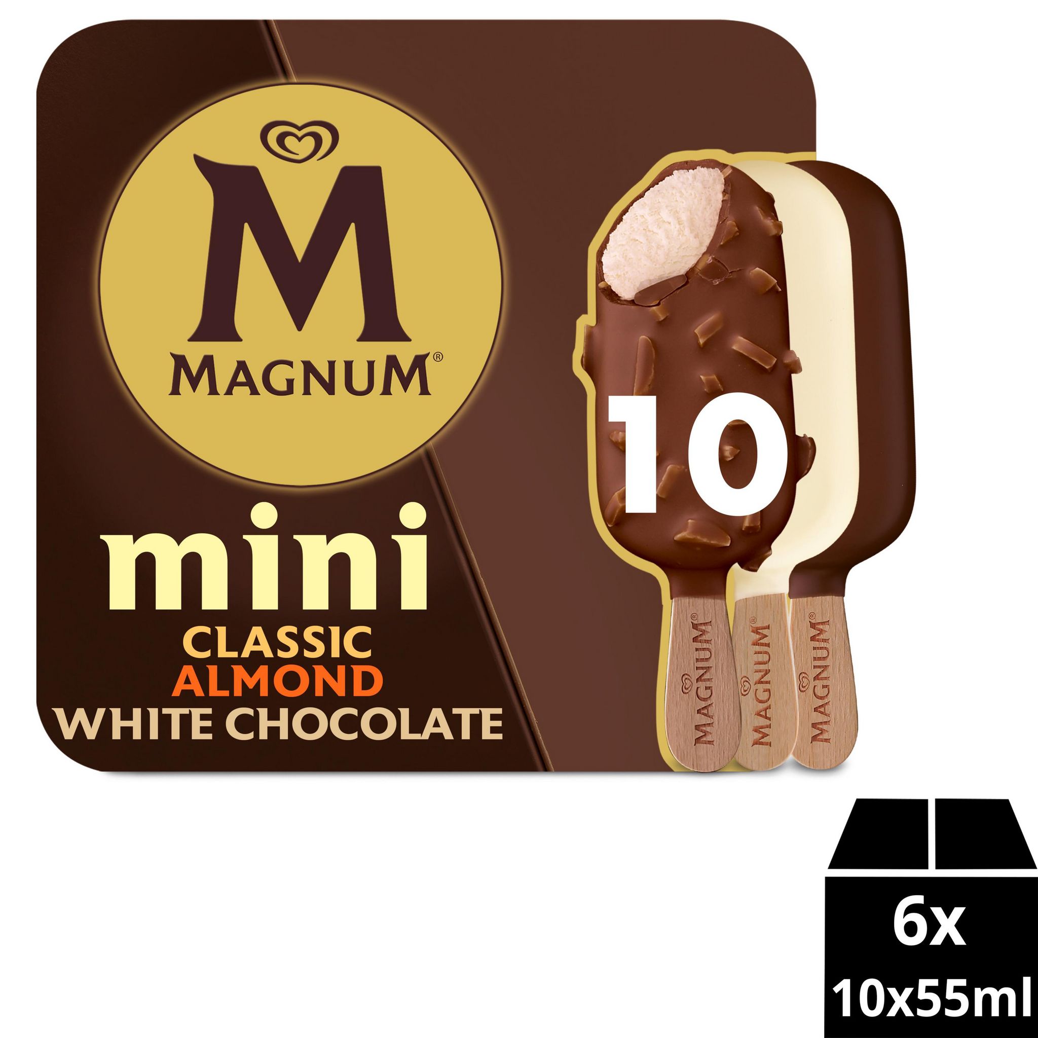 Voir la diapositive 3 : MAGNUM Assortiment de mini bâtonnets glacés classique amandes et chocolat blanc 10 pièces 443g