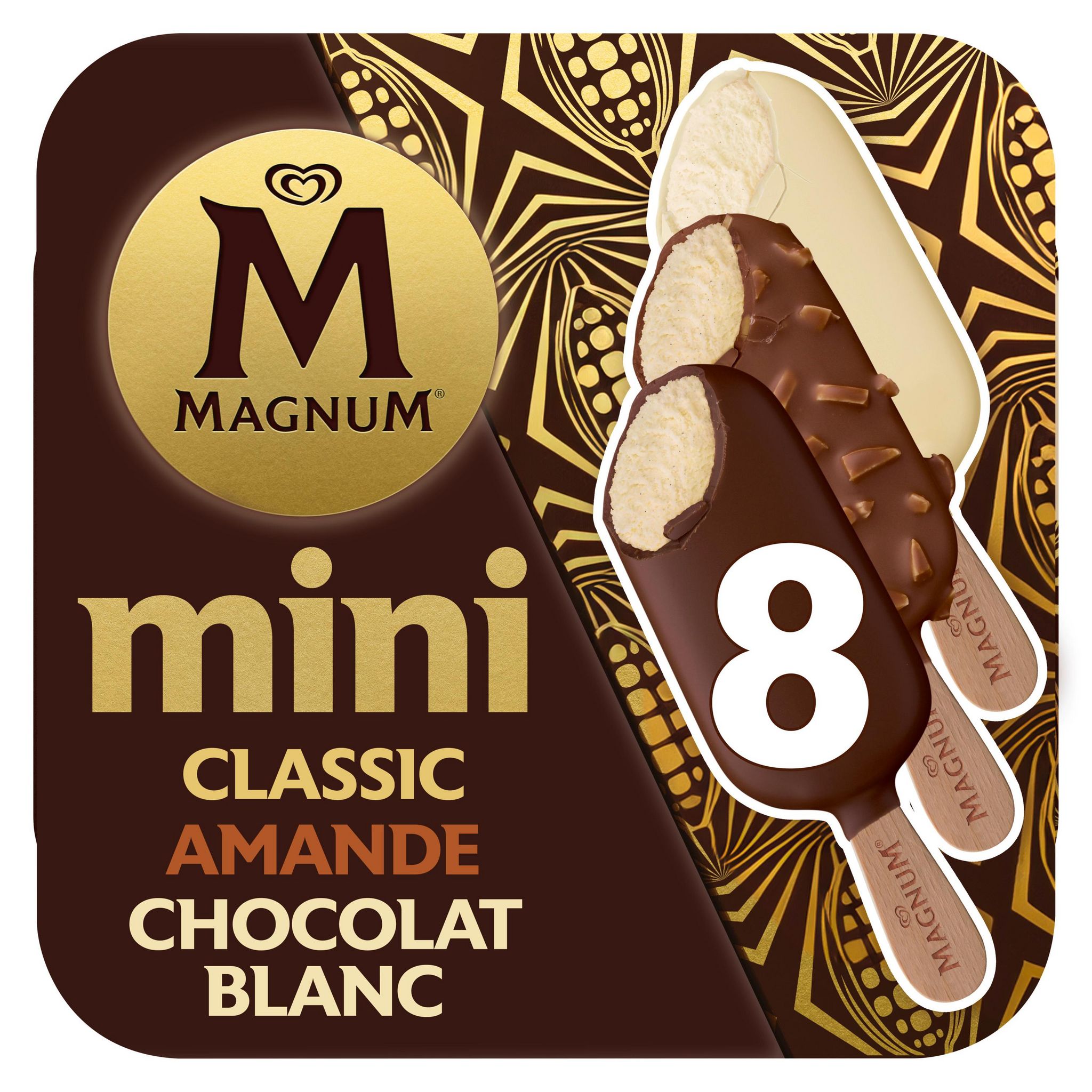 Voir la diapositive 2 : MAGNUM Mini bâtonnets glacés classic amande et chocolat blanc 8 pièces 356g
