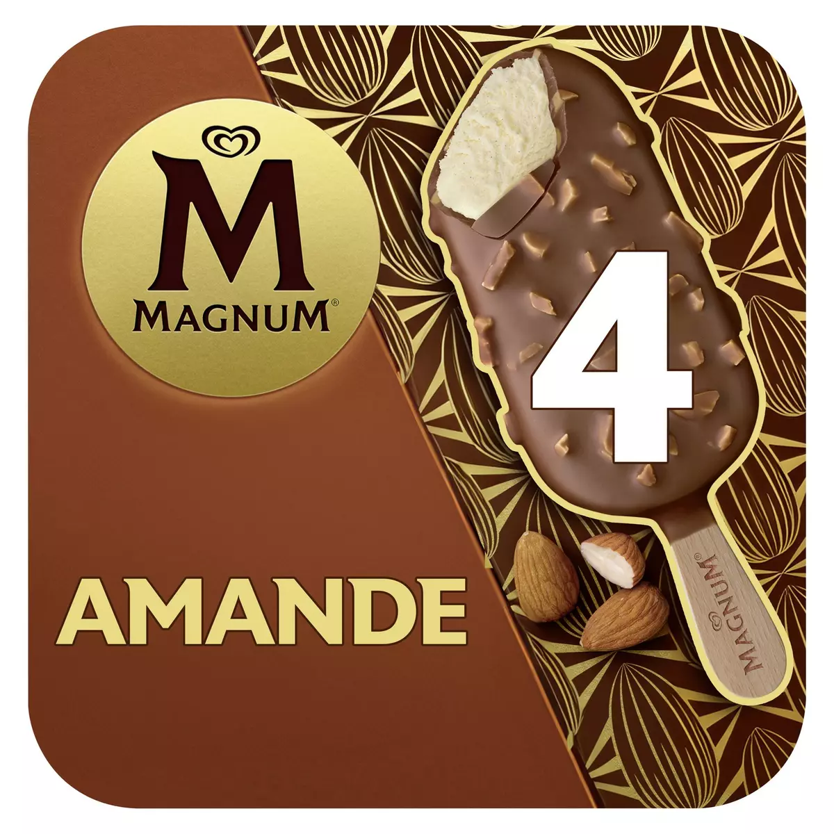 MAGNUM Bâtonnet glacé vanille chocolat et amandes 4 pièces 300g