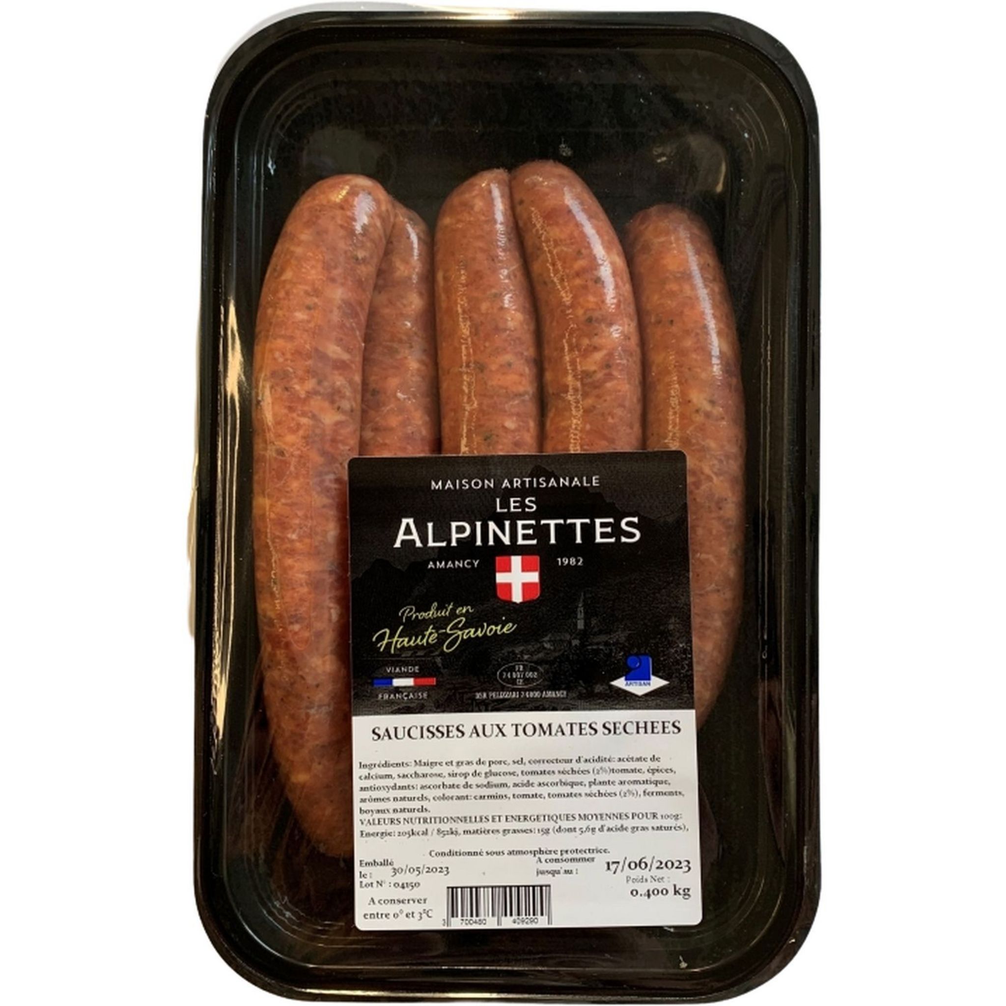 LES ALPINETTES Saucisses aux tomates séchées 5 pièces 400g