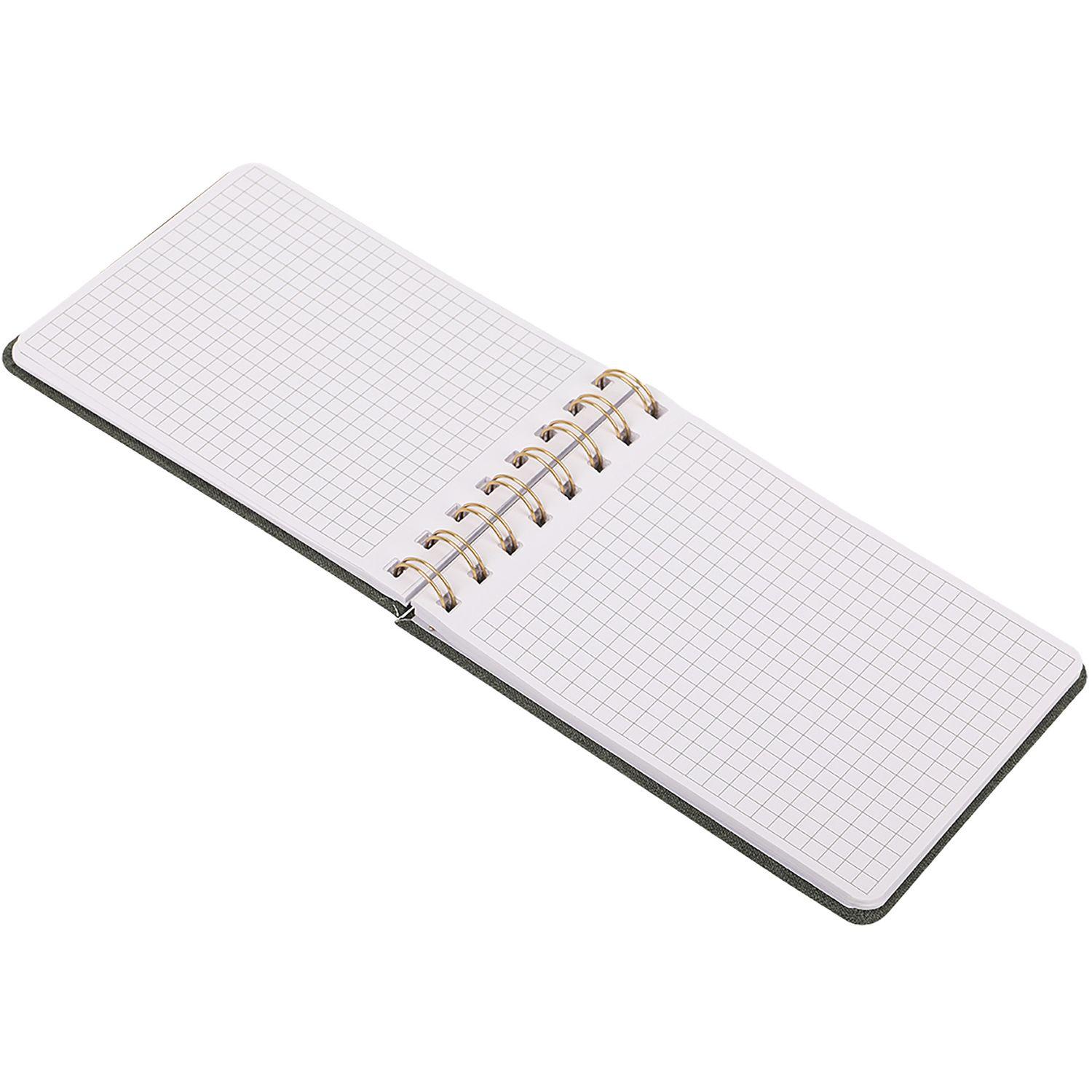 Voir la diapositive 6 : AUCHAN Carnet à spirale A6 en tissus 80 pages petits carreaux 5x5 avec marque-page