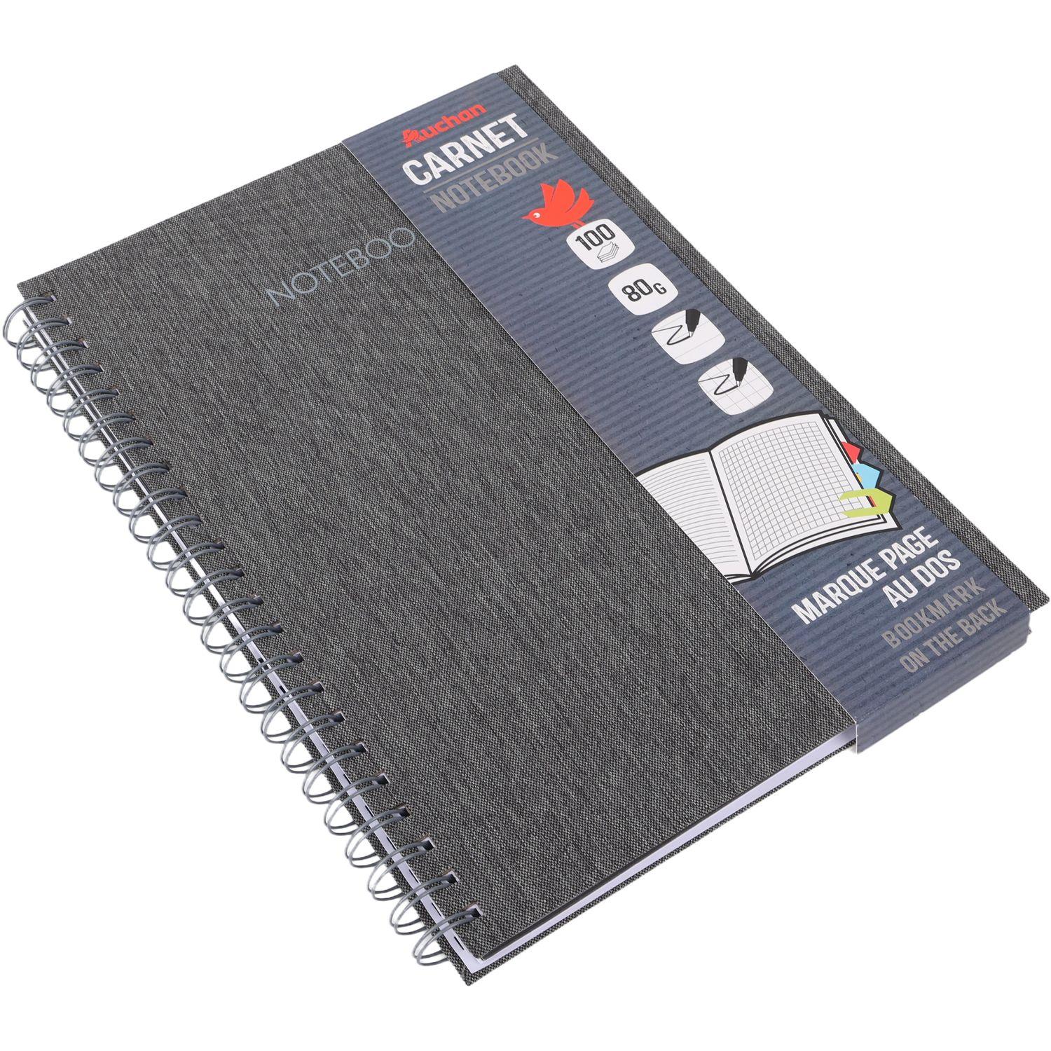 Voir la diapositive 2 : AUCHAN Carnet à spirale A4 100 pages petits carreaux 5x5 avec marque-page