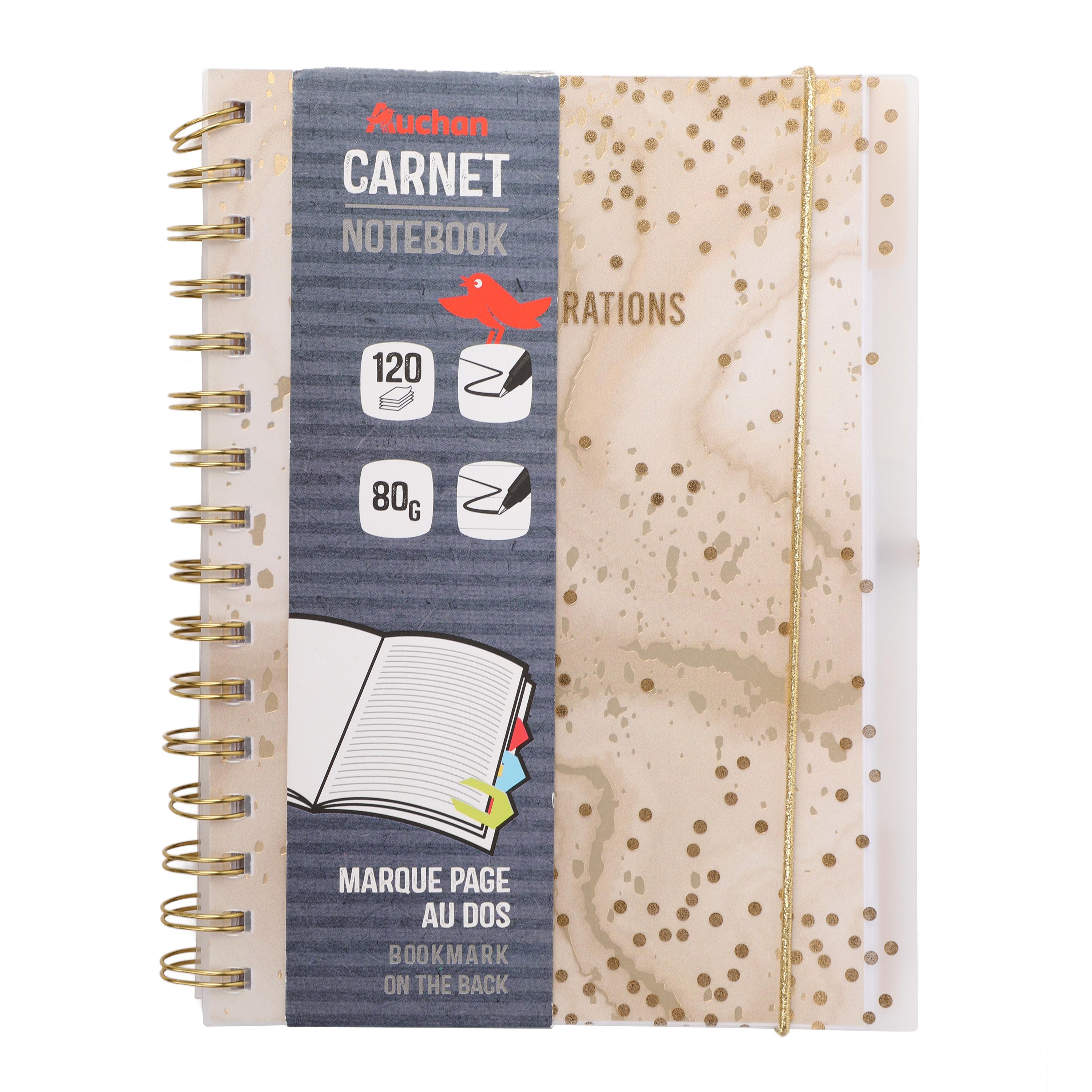 AUCHAN Carnet de Notes A5 Couverture Transparente 120 lignes vierges et 5 intercalaires
