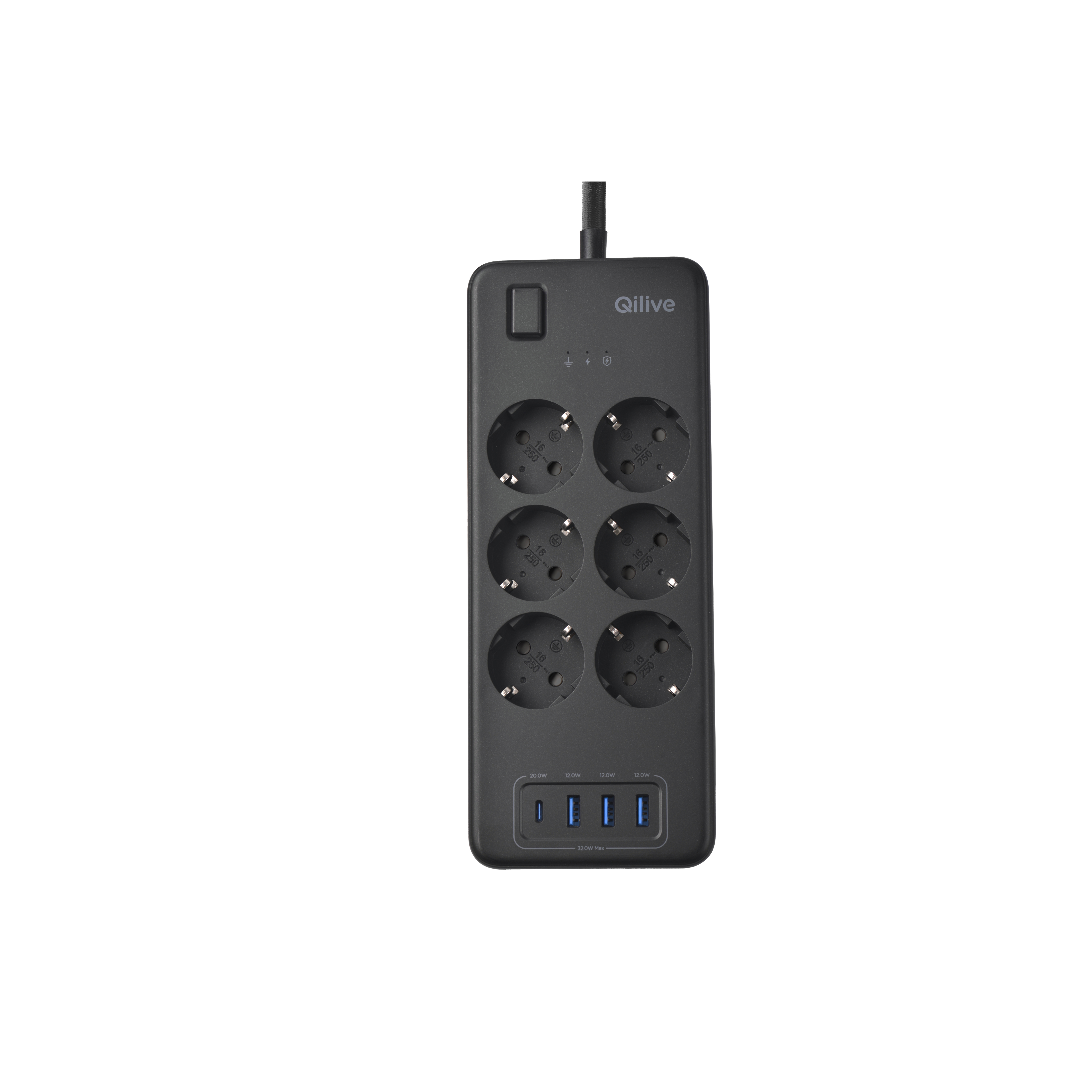 Voir la diapositive 2 : QILIVE Multiprise 6 fiches et 4 prises USB - Noir