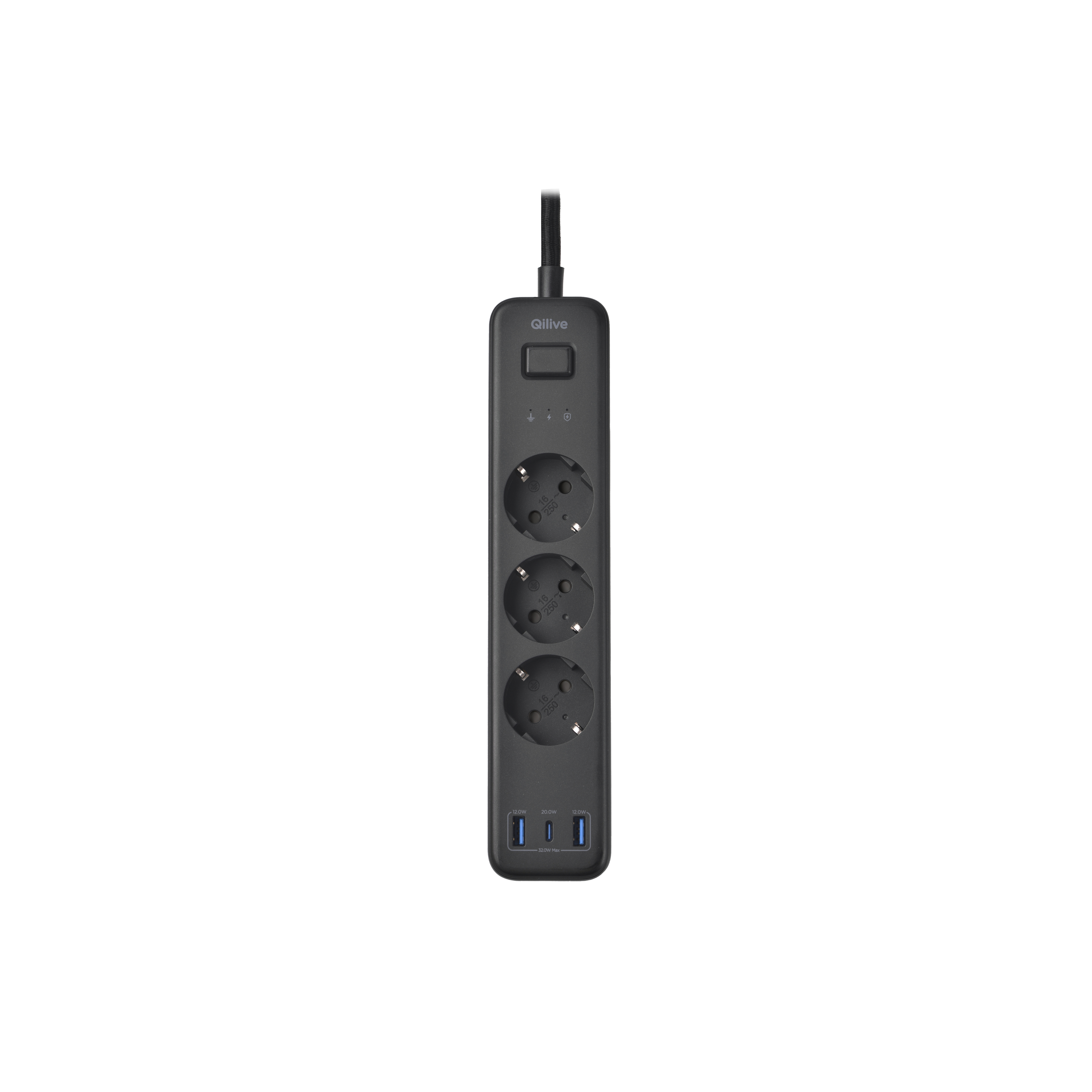 Voir la diapositive 2 : QILIVE Multiprise 3 fiches et 3 prises USB - Noir