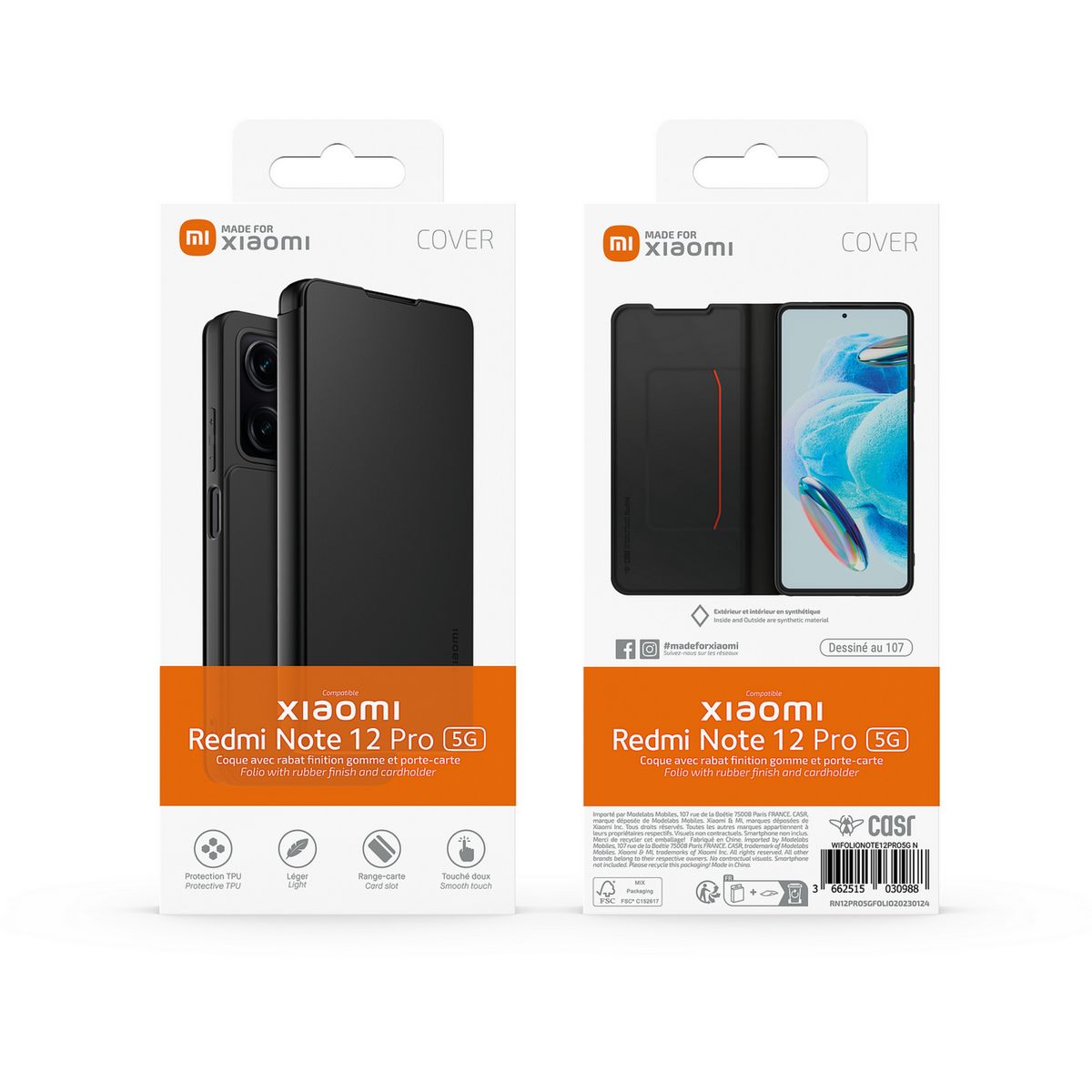 Étui folio pour Xiaomi Redmi Note 12 Pro 5G - Noir