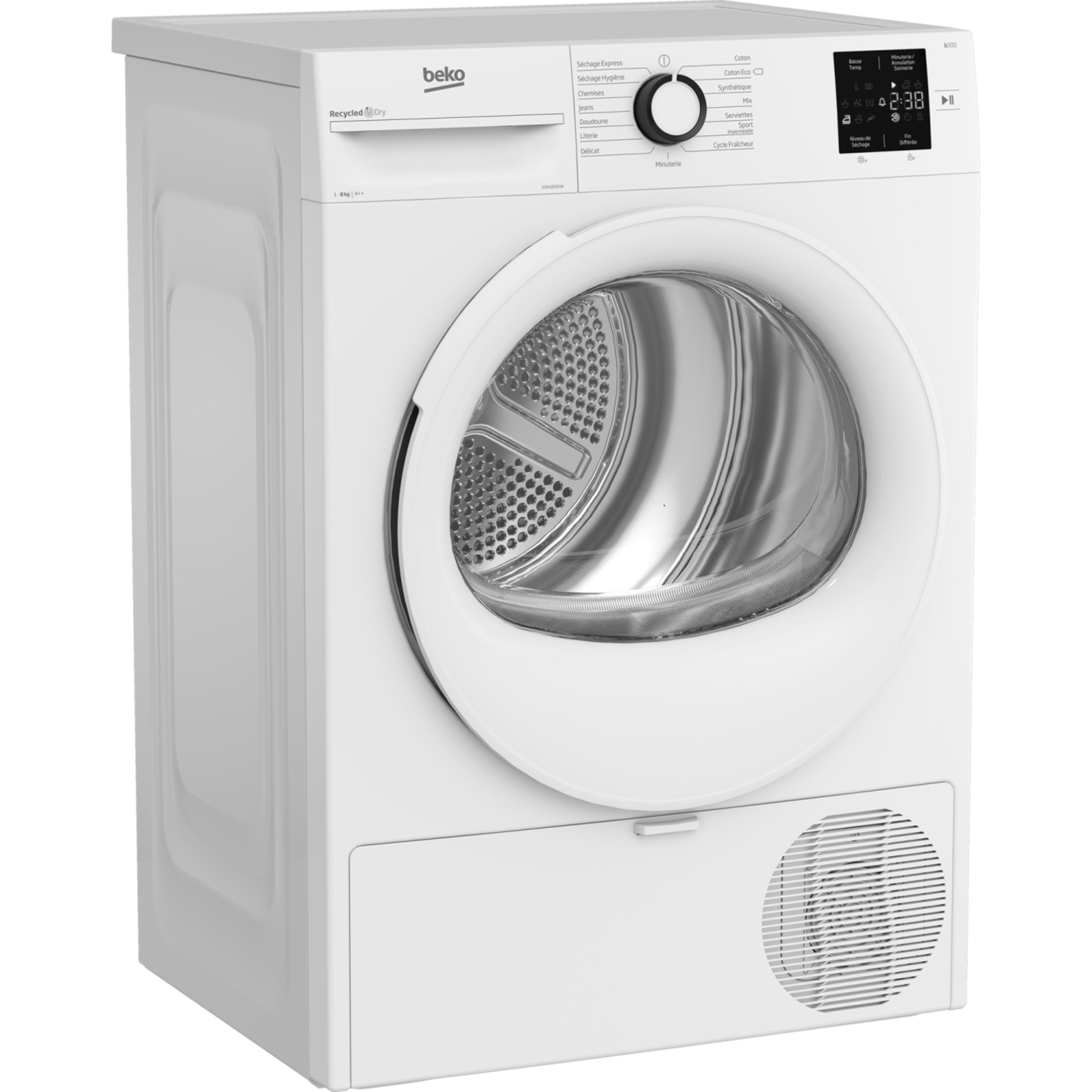 Voir la diapositive 3 : BEKO Sèche linge hublot D3H18301W, 8 kg, Pompe à chaleur, A++