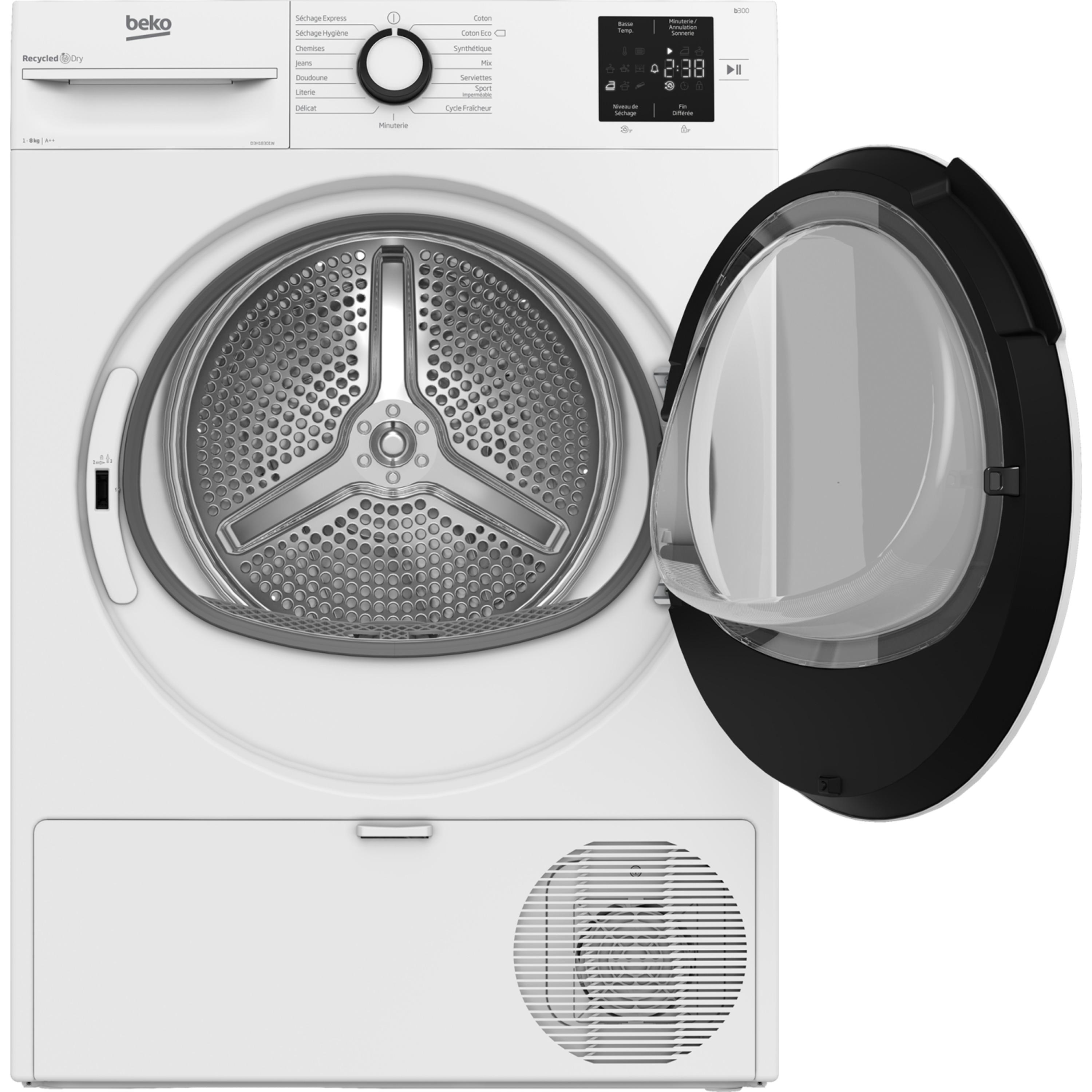 Voir la diapositive 4 : BEKO Sèche linge hublot D3H18301W, 8 kg, Pompe à chaleur, A++