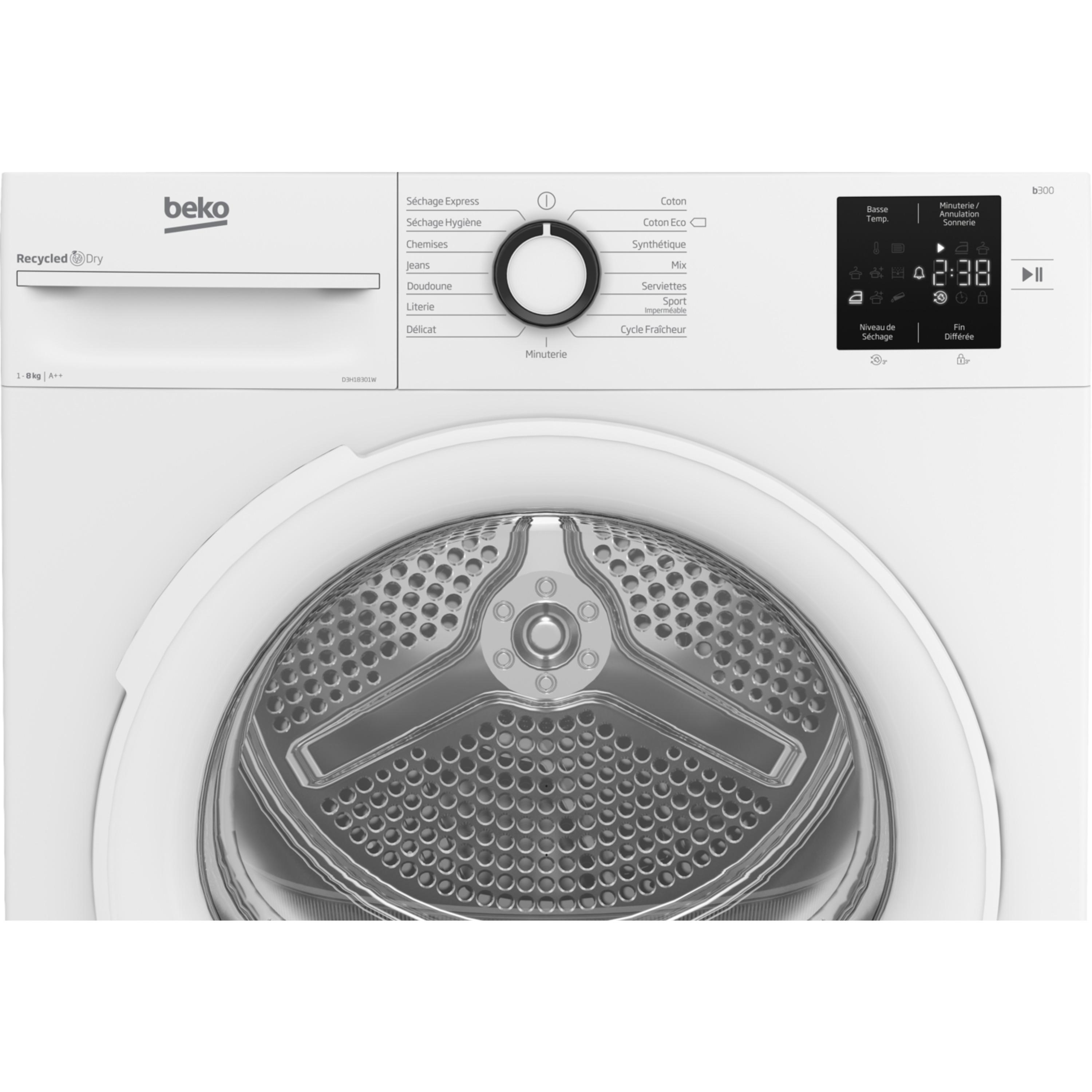 Voir la diapositive 5 : BEKO Sèche linge hublot D3H18301W, 8 kg, Pompe à chaleur, A++