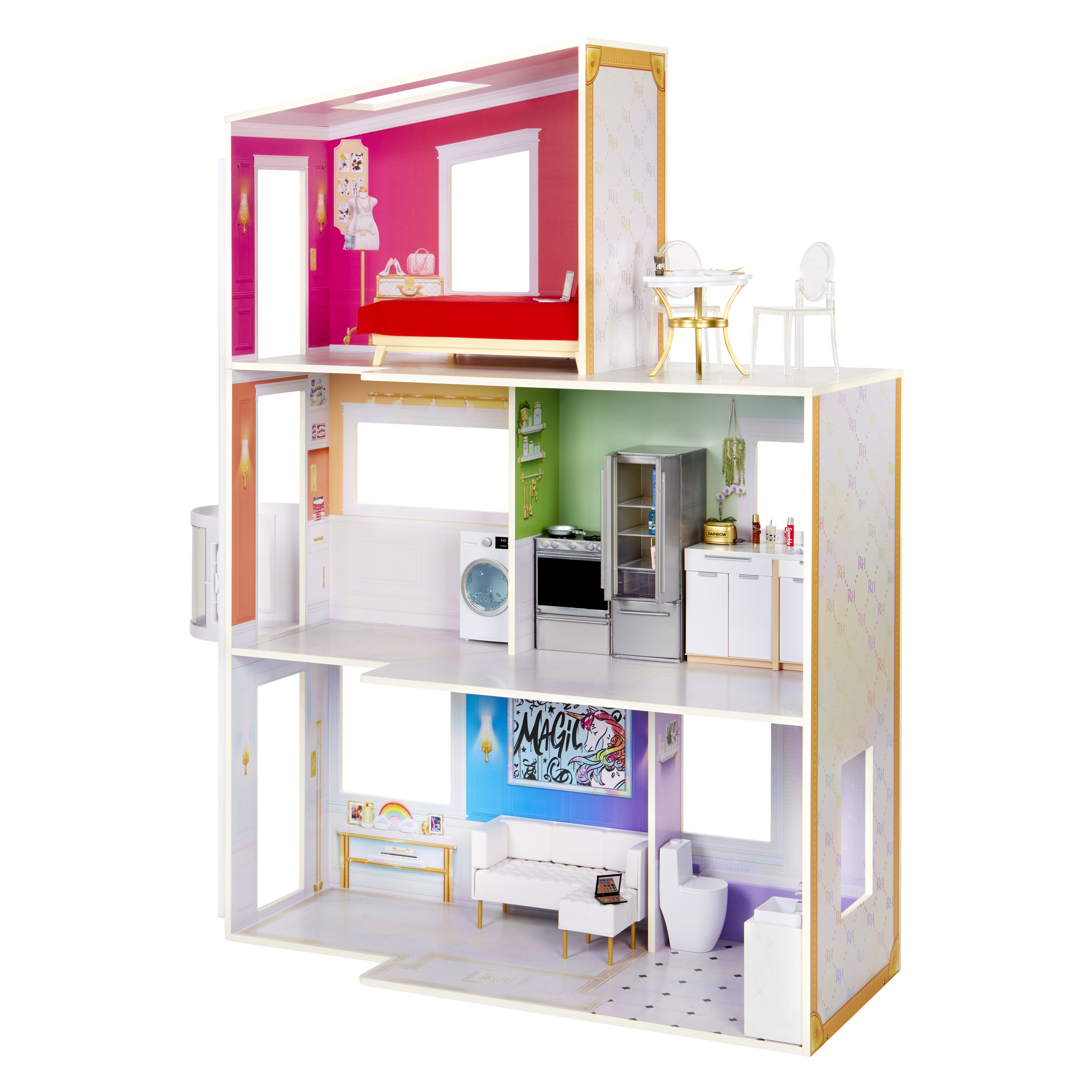Voir la diapositive 14 : MGA Maison de poupée en bois Rainbow High