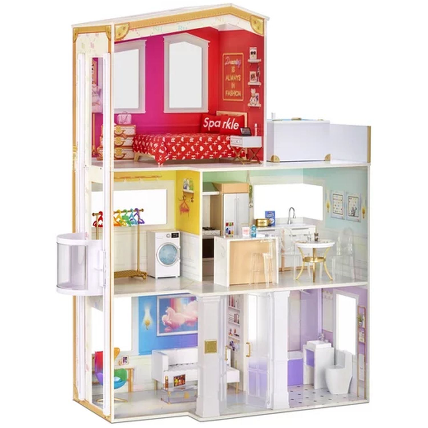 Voir la diapositive 4 : MGA Maison de poupée en bois Rainbow High