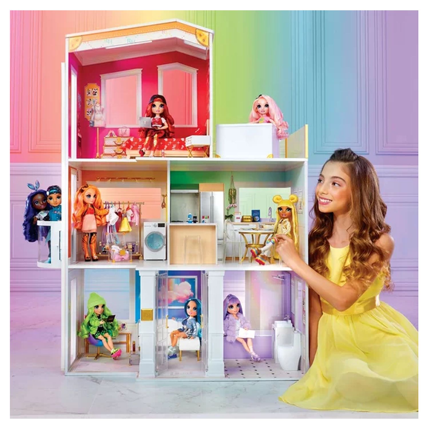 Voir la diapositive 5 : MGA Maison de poupée en bois Rainbow High