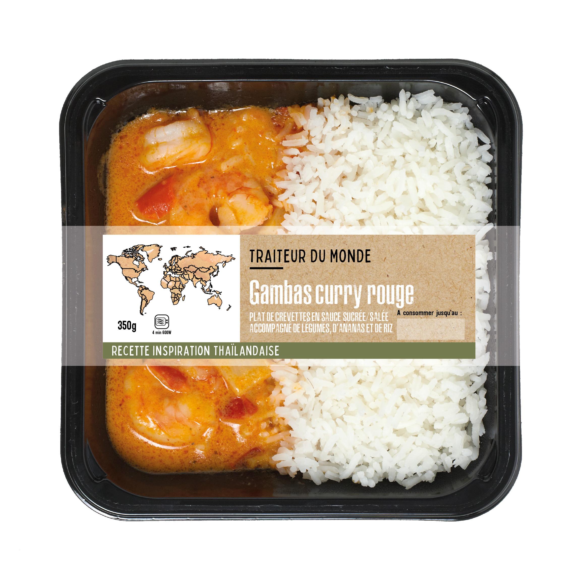 TRAITEUR DU MONDE Gambas au curry rouge avec légumes ananas et riz 350g