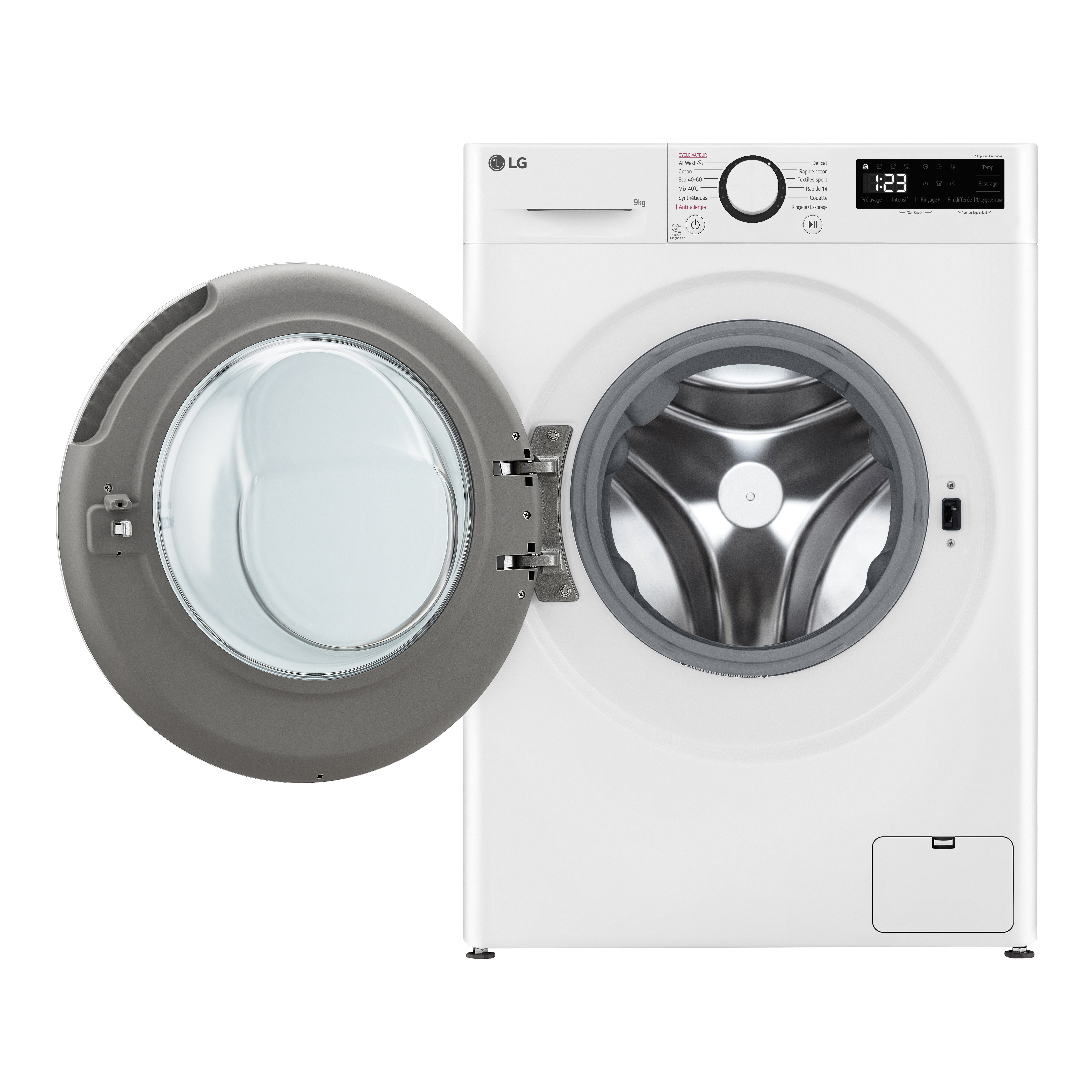 Voir la diapositive 2 : LG Lave linge hublot F92SR50WHS, 9 kg, 1200 T/min, Moteur à induction, A