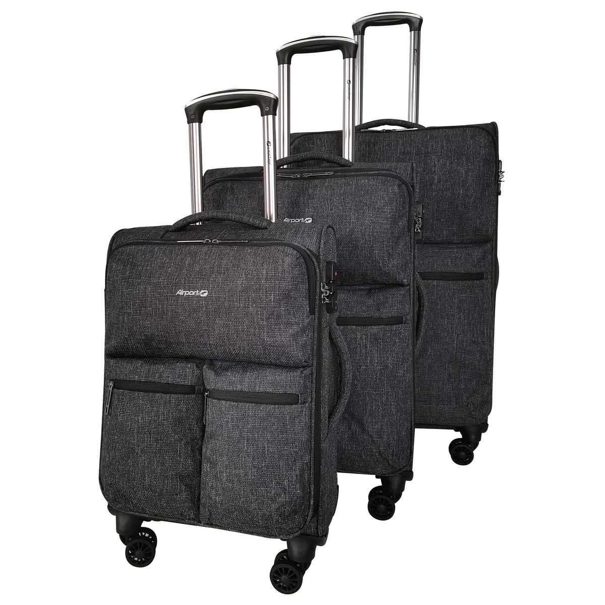 AIRPORT Valise cabine souple noire Poly Soft 55x35x20cm