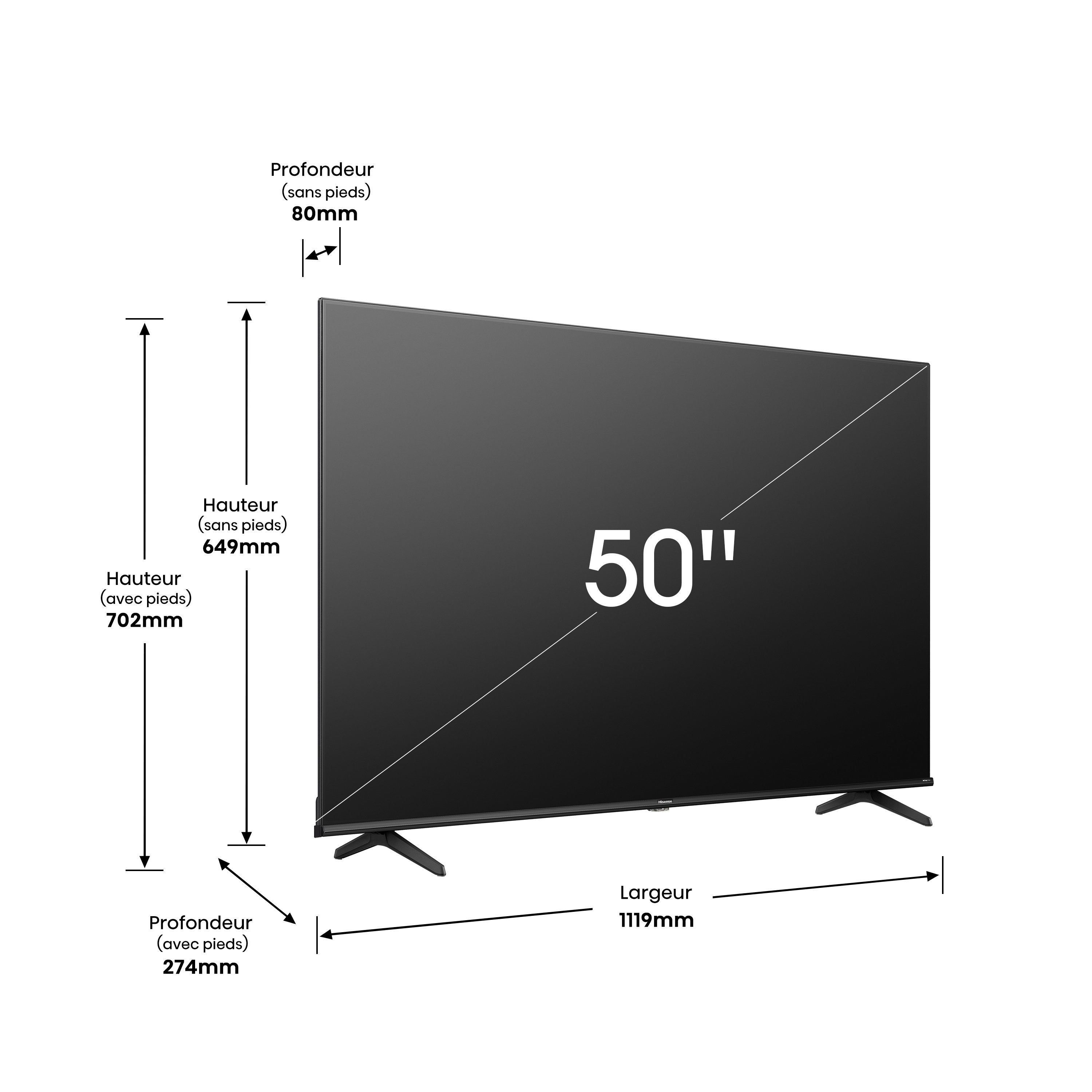 Voir la diapositive 3 : HISENSE 50A6K 2023 TV DLED 4K Ultra HD 126 cm Smart TV
