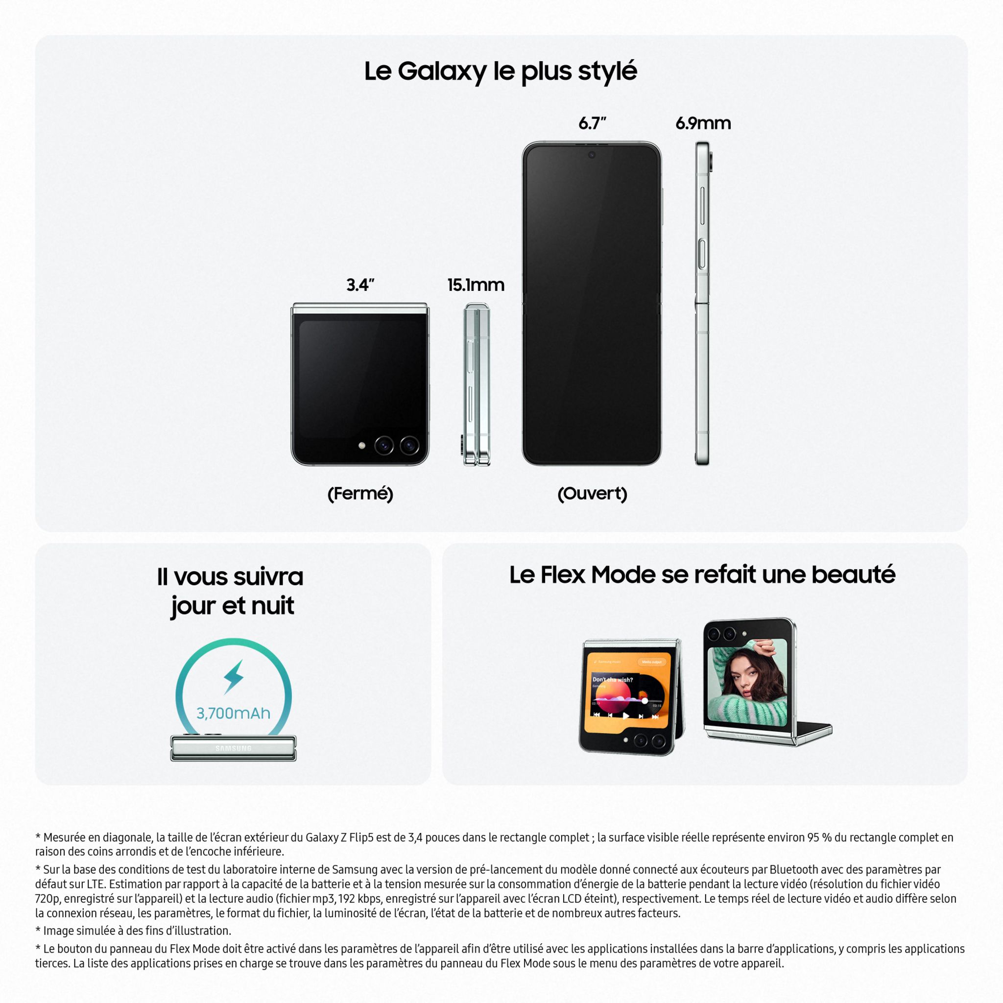 Voir la diapositive 14 : SAMSUNG Galaxy Z Flip5 Smartphone avec Galaxy AI 256Go - Crème
