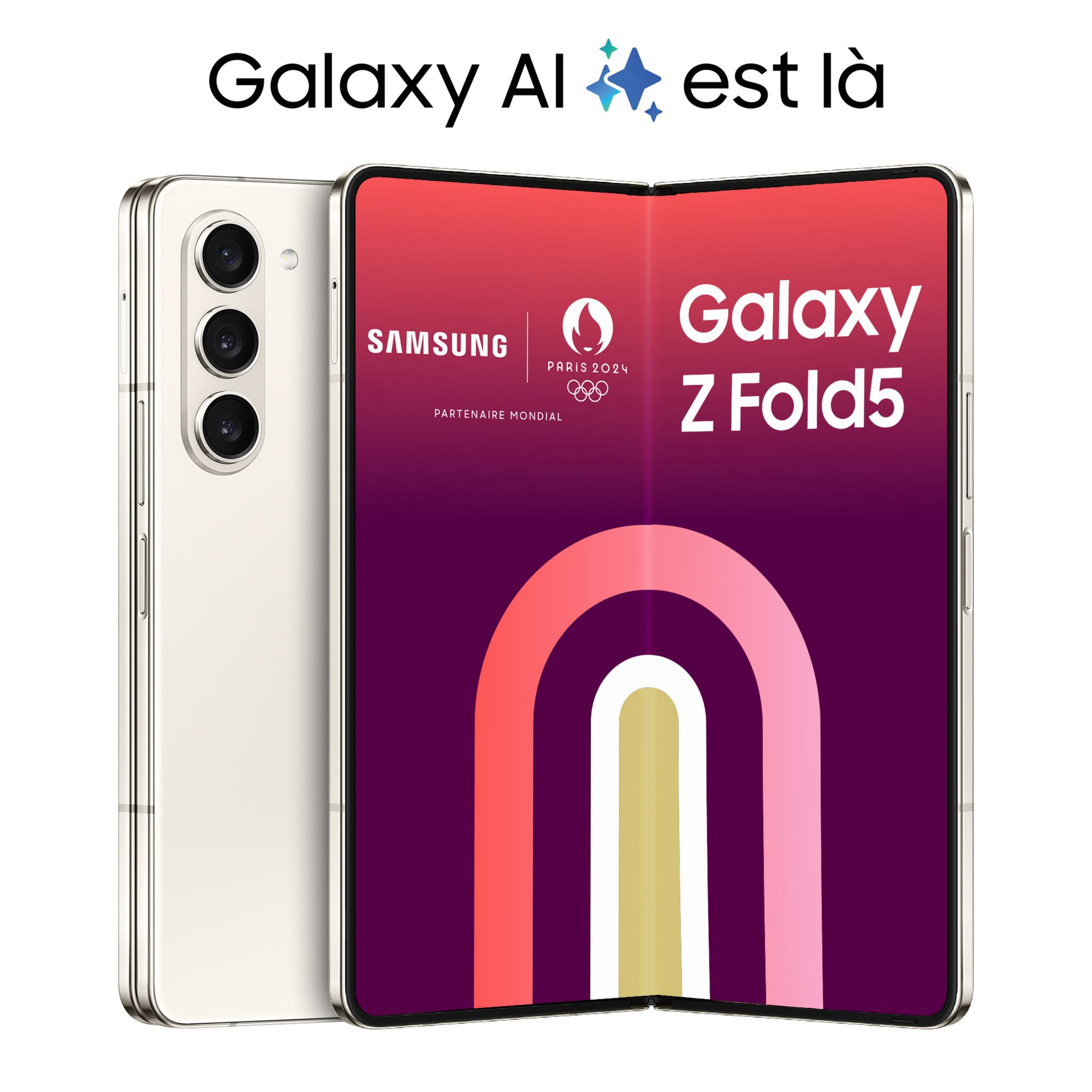 Voir la diapositive 3 : SAMSUNG Galaxy Z Fold5 Smartphone avec Galaxy AI 256Go - Crème