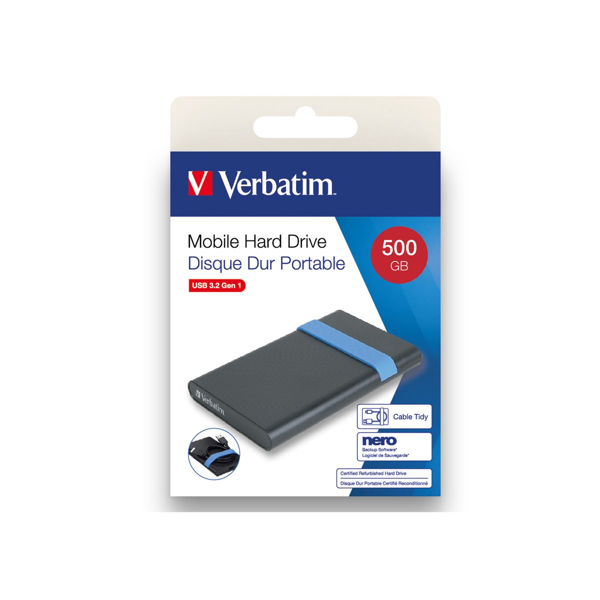 VERBATIM Disque dur externe Reconditionné 500 GO USB 3.2  - Noir