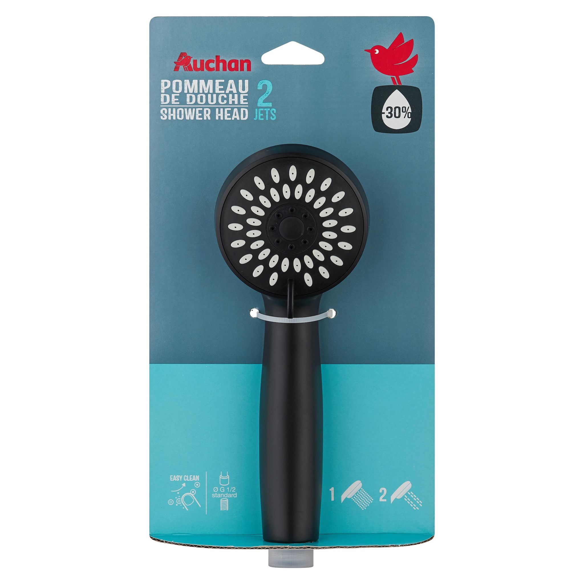 Voir la diapositive 2 : AUCHAN Douchette 2 fonctions noire