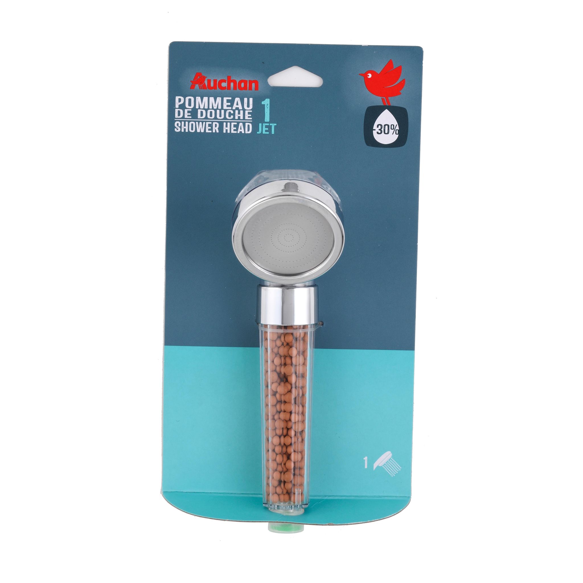 AUCHAN Douchette 1 fonction + filtres eco d'eau, chrome