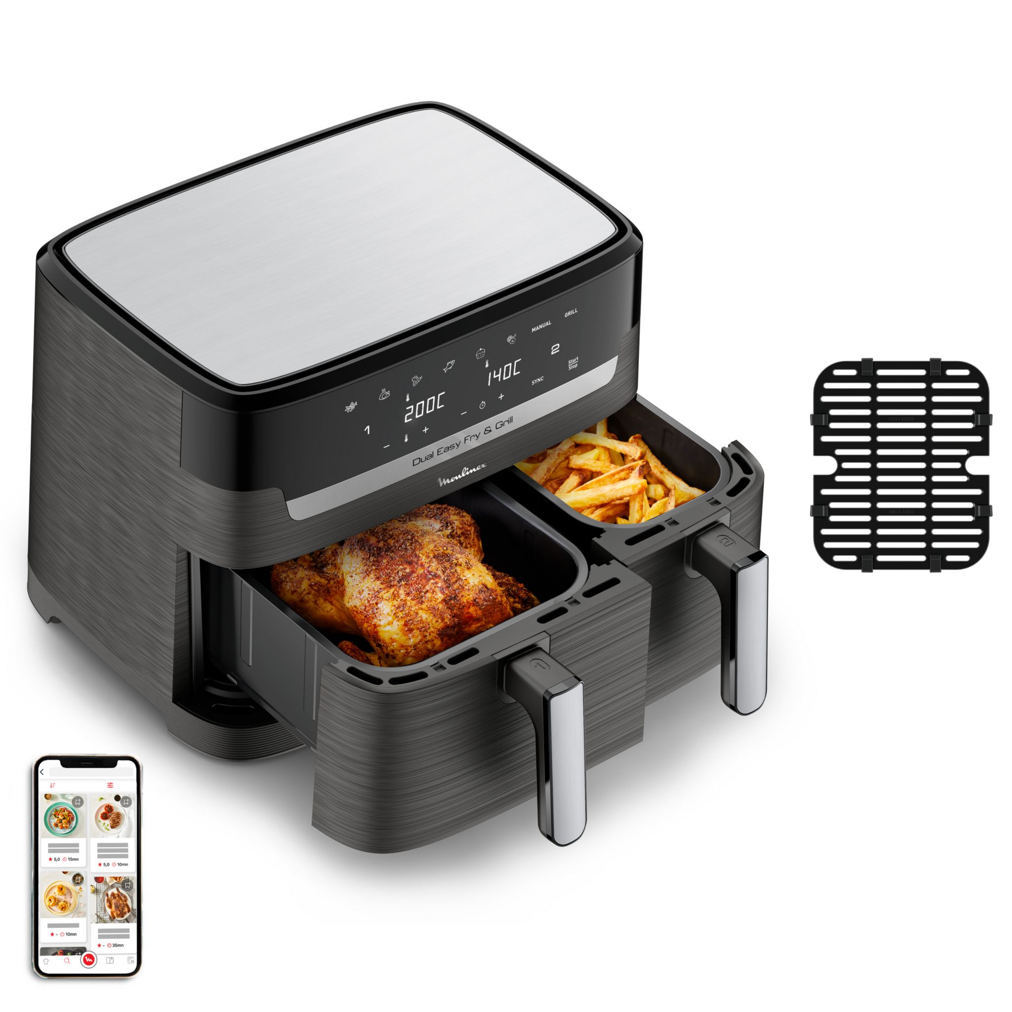 Voir la diapositive 4 : MOULINEX Friteuse électrique sans huile à air chaud Easy Fry EZ905B20 - Gris
